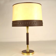 Leather and Brass Table Lamp with parchment shade European 1960's