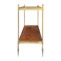 Leather and Brass Two-Tier Rectangular Table, circa 1930
