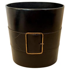 Leather and Brass Waste Basket, 1960s France