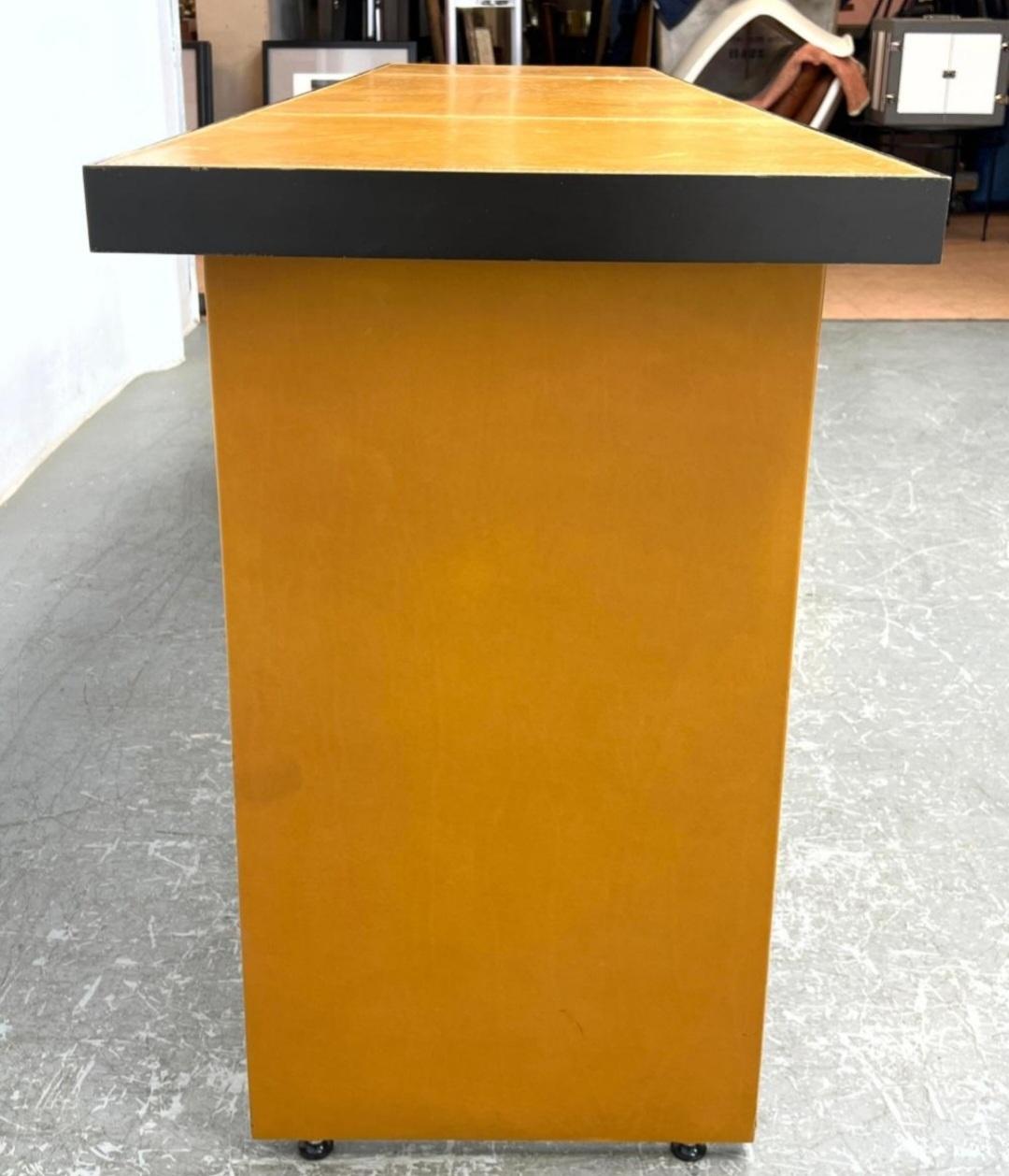 Leather and Bronze Console Table Post Modern In Good Condition For Sale In Hudson, NY