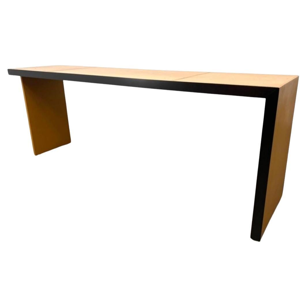 Table console postmoderne en cuir et bronze