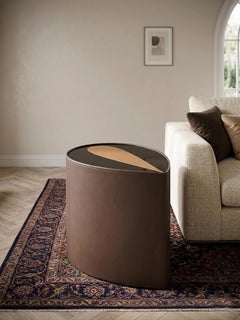 Leather and Bronze Leaf Side Table by Artist Florian Roeper