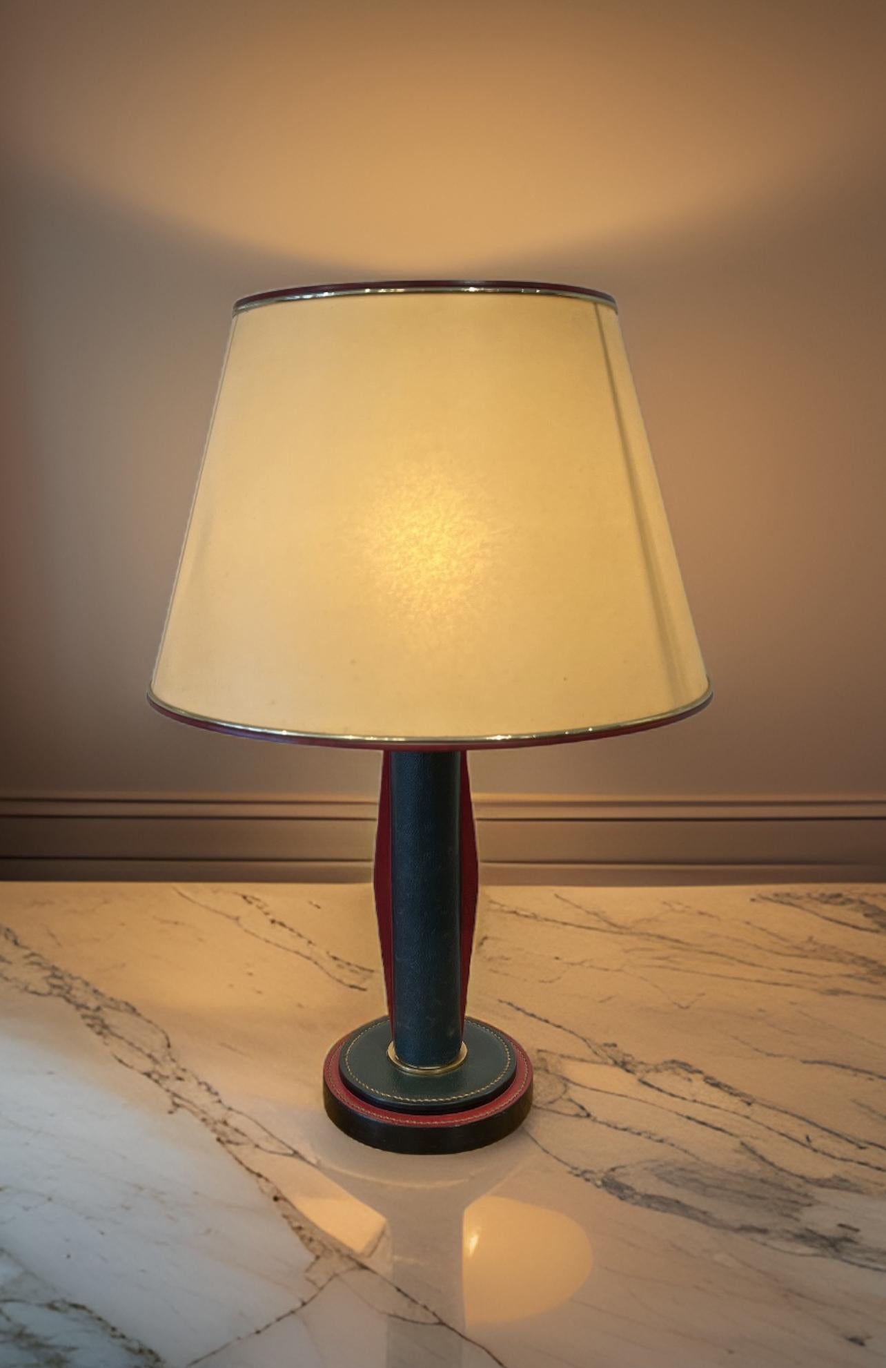 20th Century Leather and Bronze Table Lamp For Sale