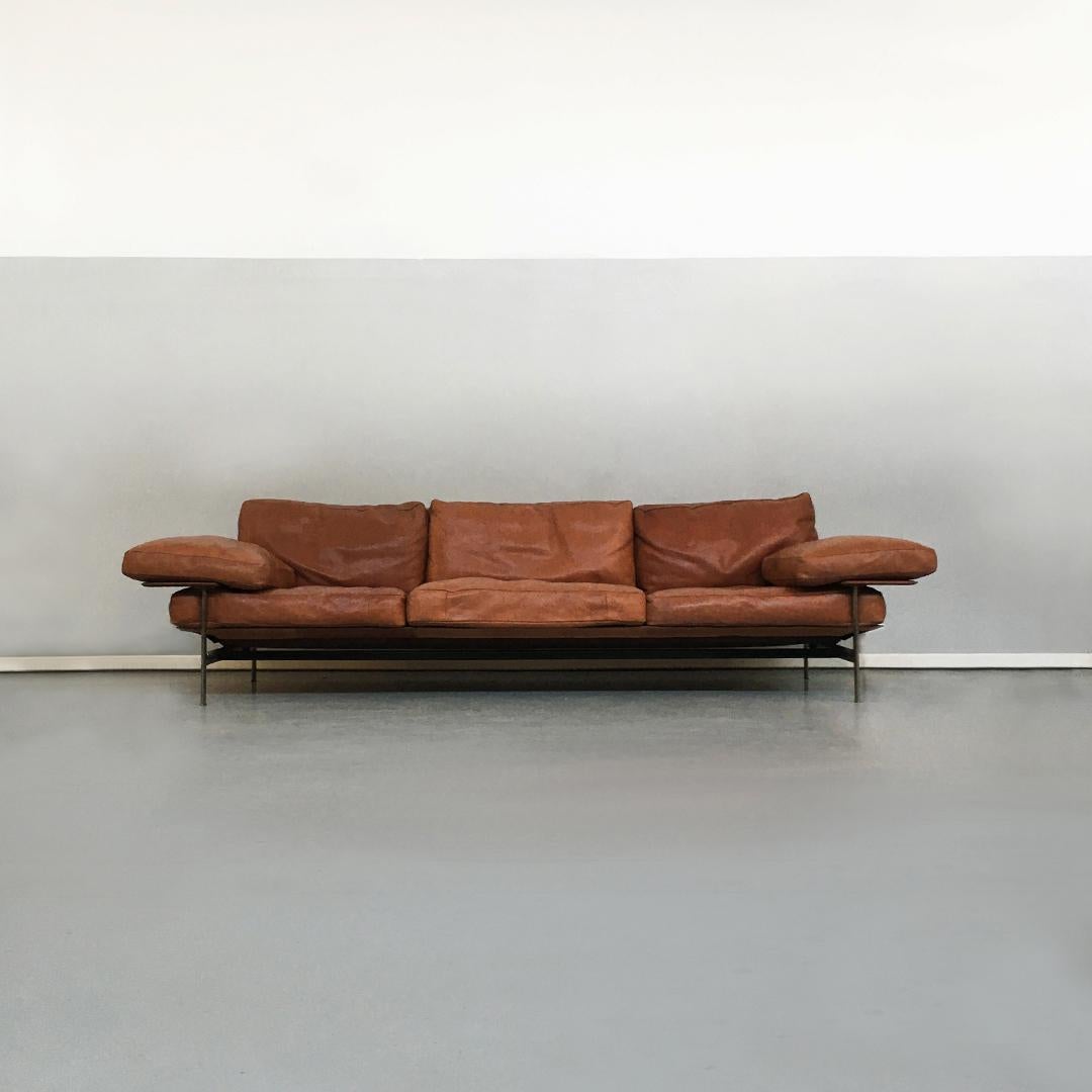Mid-Century Modern Leather and Burnished Steel Sofa Diesis by Antonio Citterio for B&B Italia, 1979