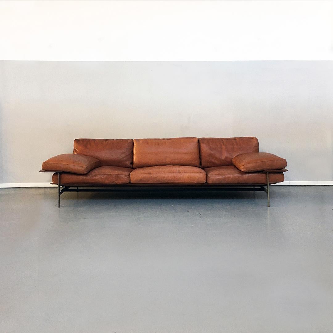 Italian Leather and Burnished Steel Sofa Diesis by Antonio Citterio for B&B Italia, 1979