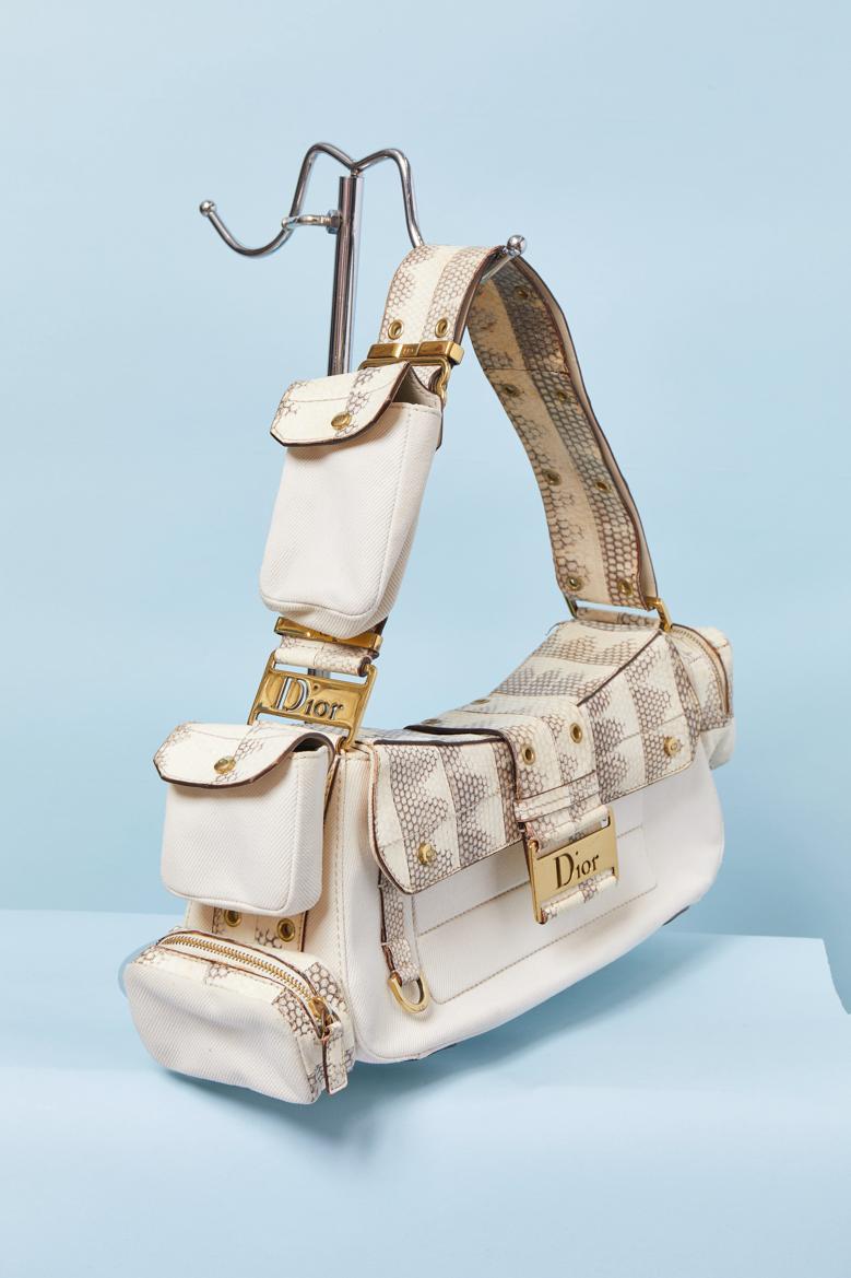 Beige Cuir et canevas Street Chic Colombus sac CHRISTIAN DIOR by John Galliano for Christian Dior en vente