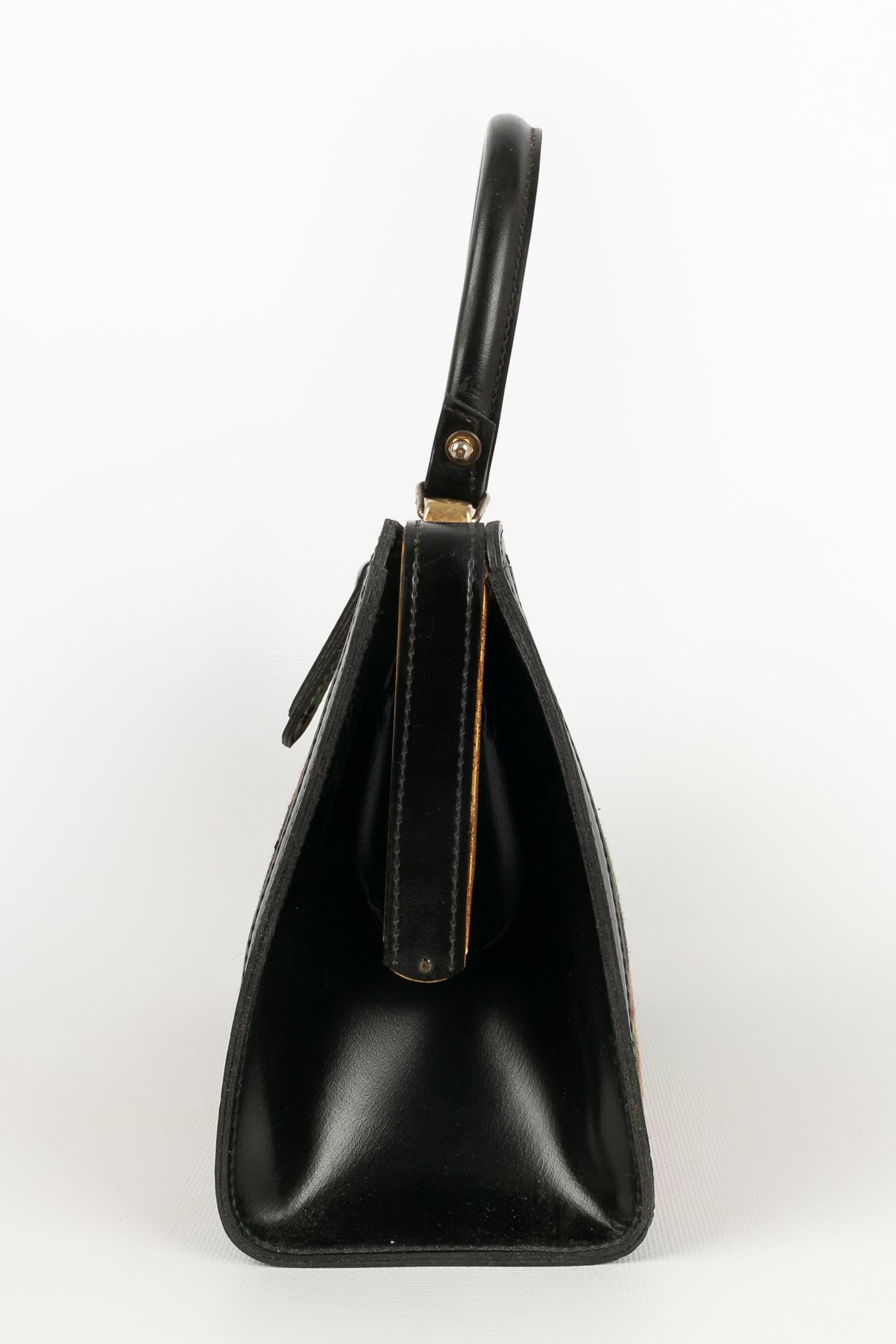 Black Leather and canvas bag For Sale
