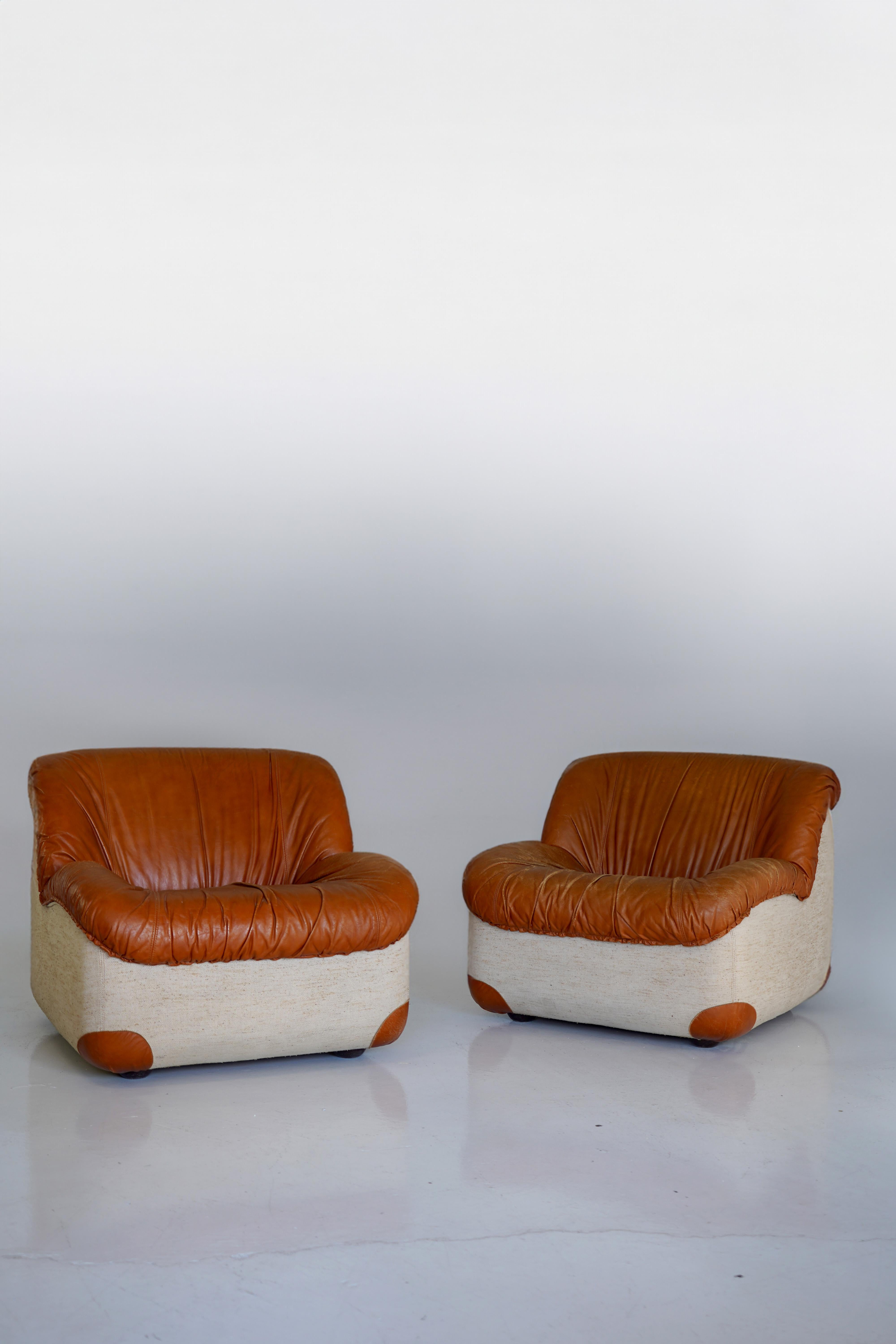 Leather and Canvas Caprice Chairs, Henning Korch for Swan, Italy 1970s 1