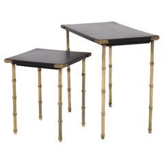 Used Leather and Cast Brass Side Table by Jacques Adnet, France, c. 1950