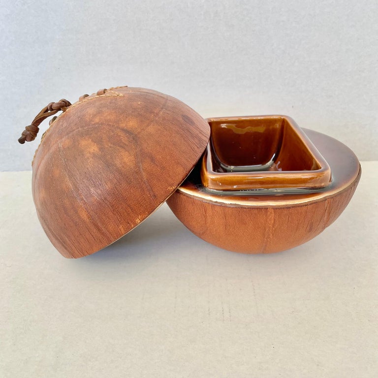 Leather and Ceramic Football Ashtray by Longchamp at 1stDibs