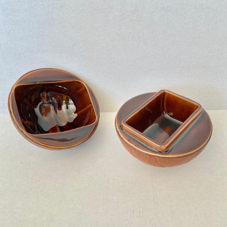 Leather and Ceramic Football Ashtray by Longchamp at 1stDibs