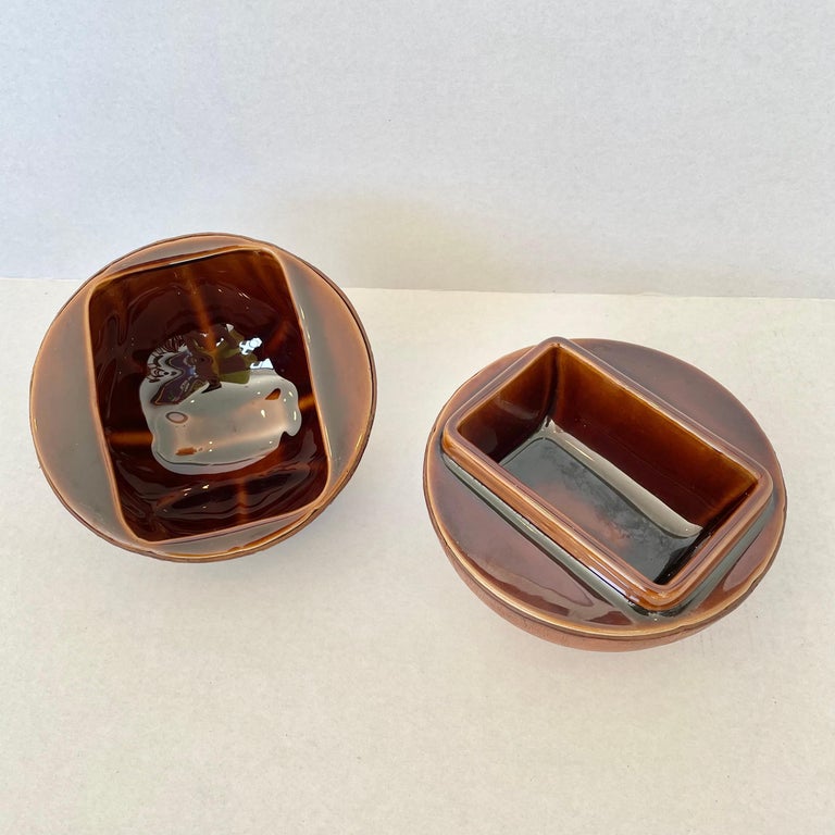 Leather and Ceramic Football Ashtray by Longchamp at 1stDibs