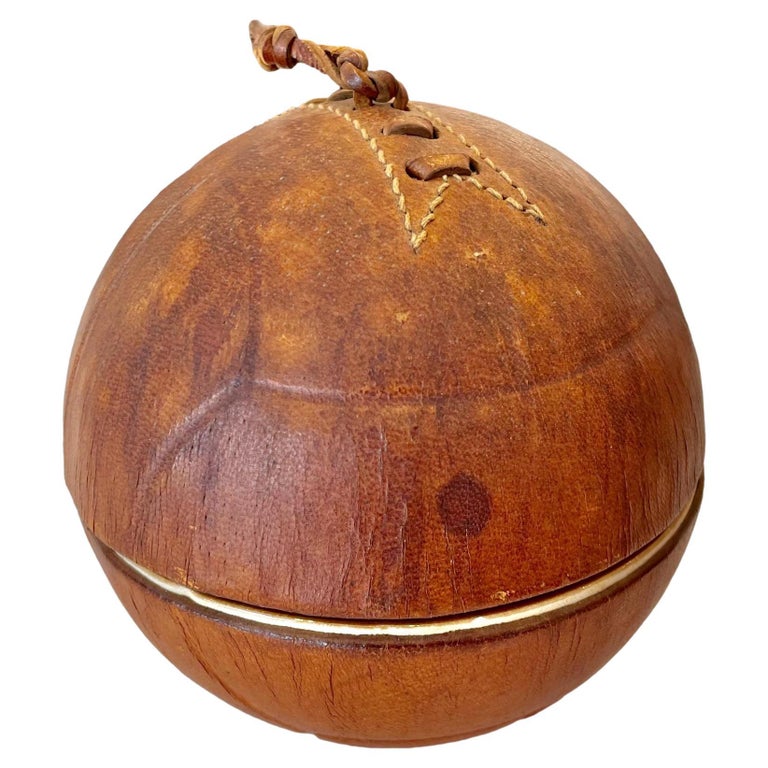 Leather and Ceramic Football Ashtray by Longchamp at 1stDibs