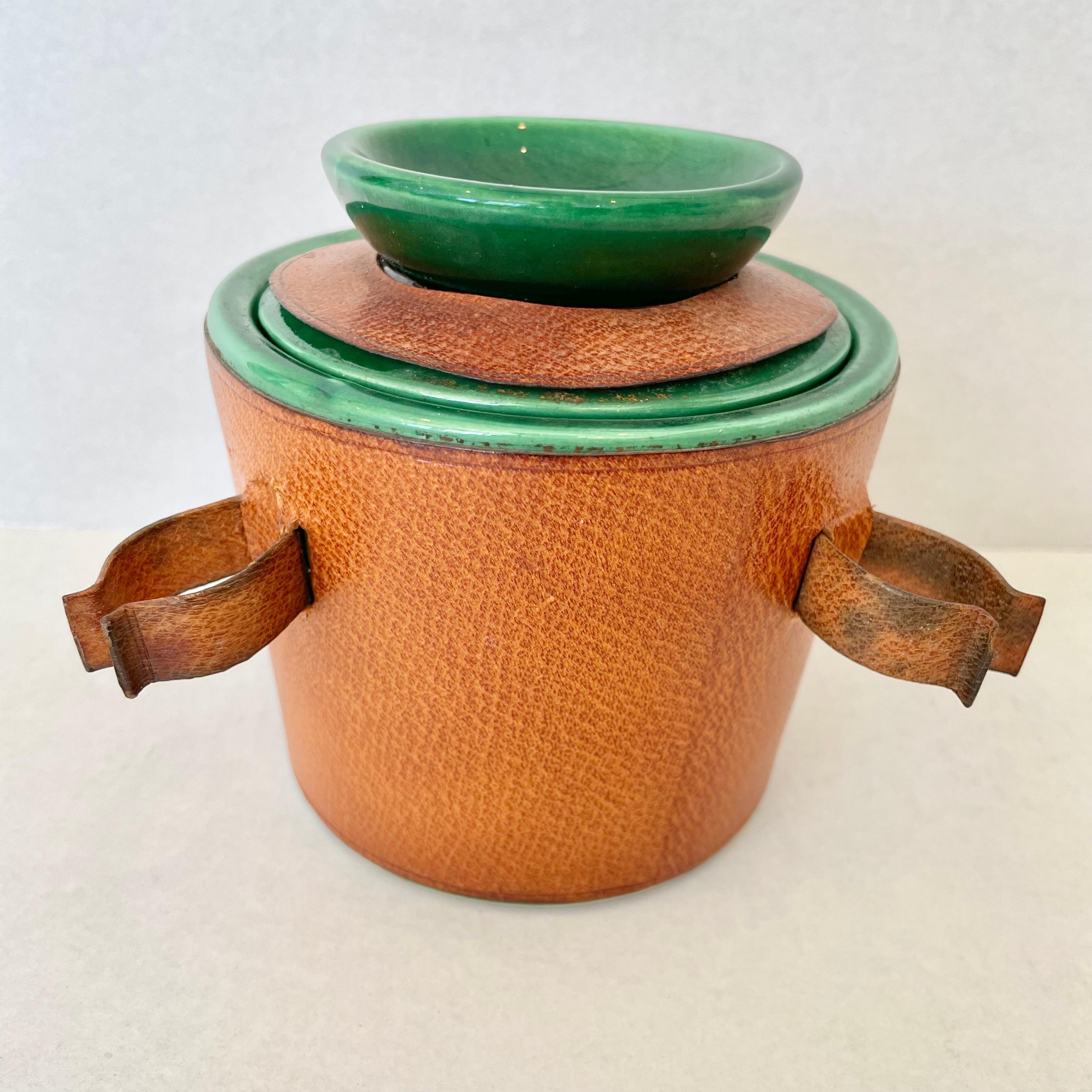 Leather and Ceramic Stash Jar by Longchamp In Good Condition For Sale In Los Angeles, CA