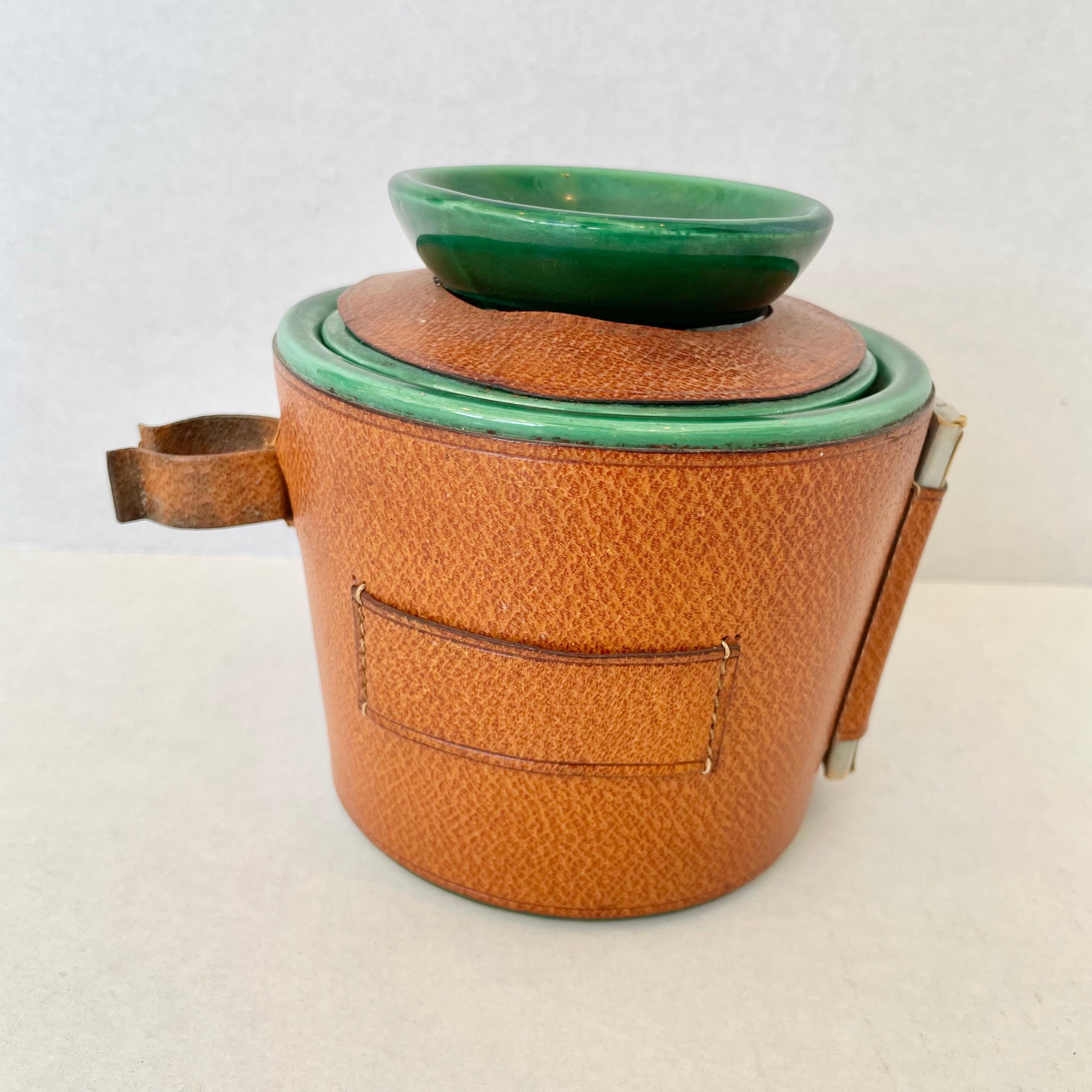 Leather and Ceramic Stash Jar by Longchamp For Sale 1