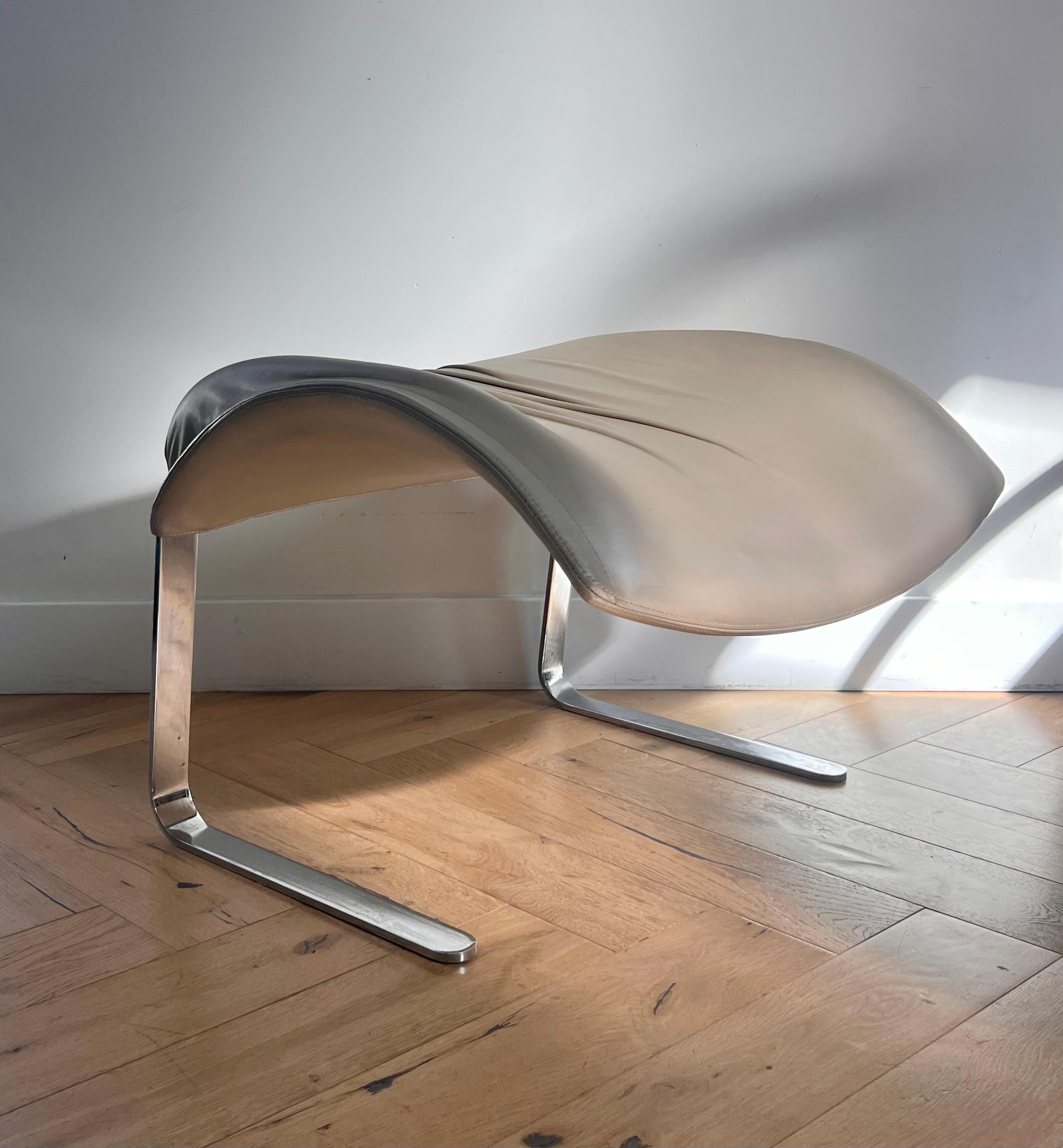 Leather and chrome cantilever ottoman by Giovanni Offredi for Saporiti, 1970s 14