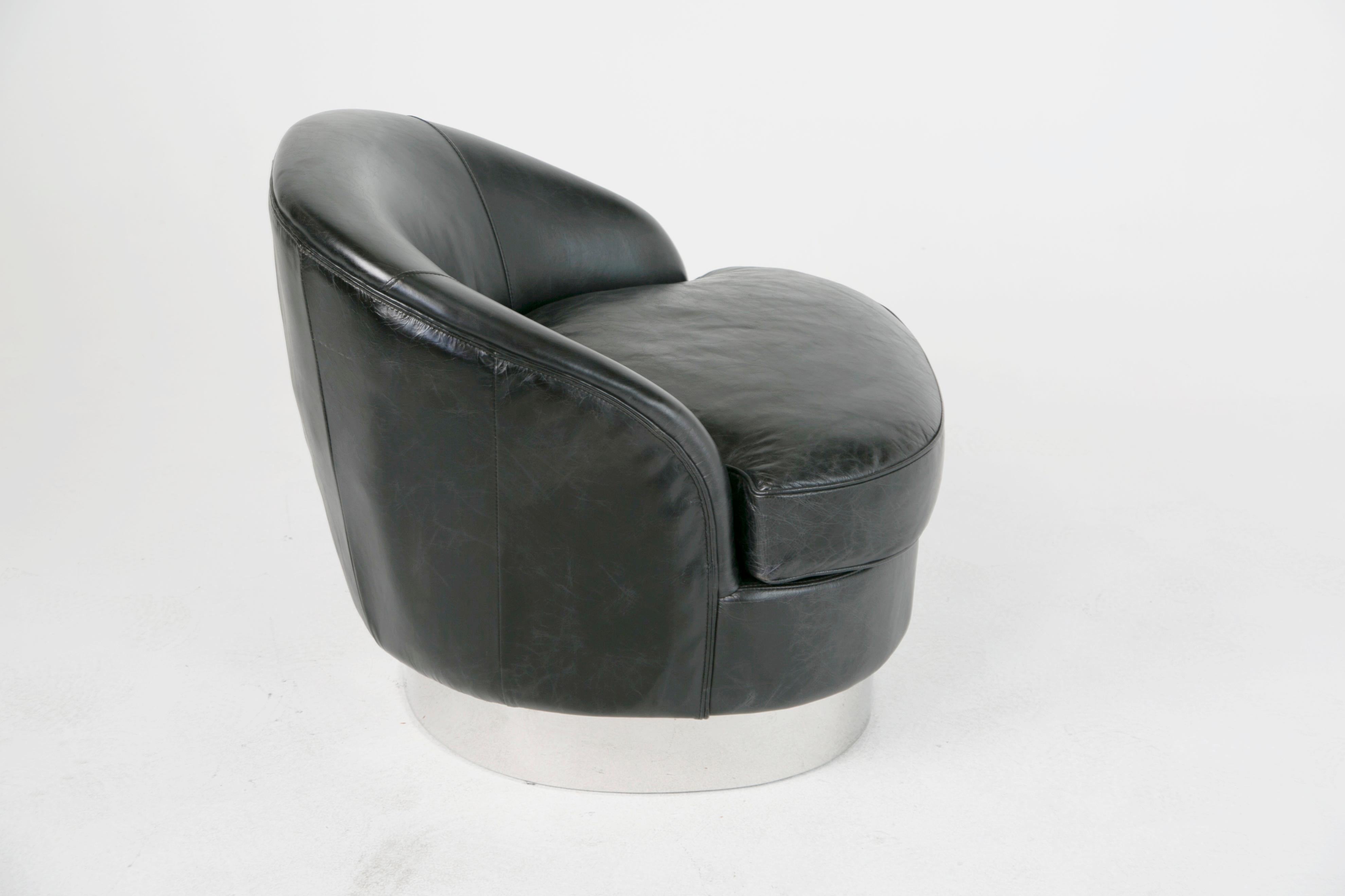 Leather and Chrome Club Chairs in the Style of Milo Baughman, circa 1990s 4