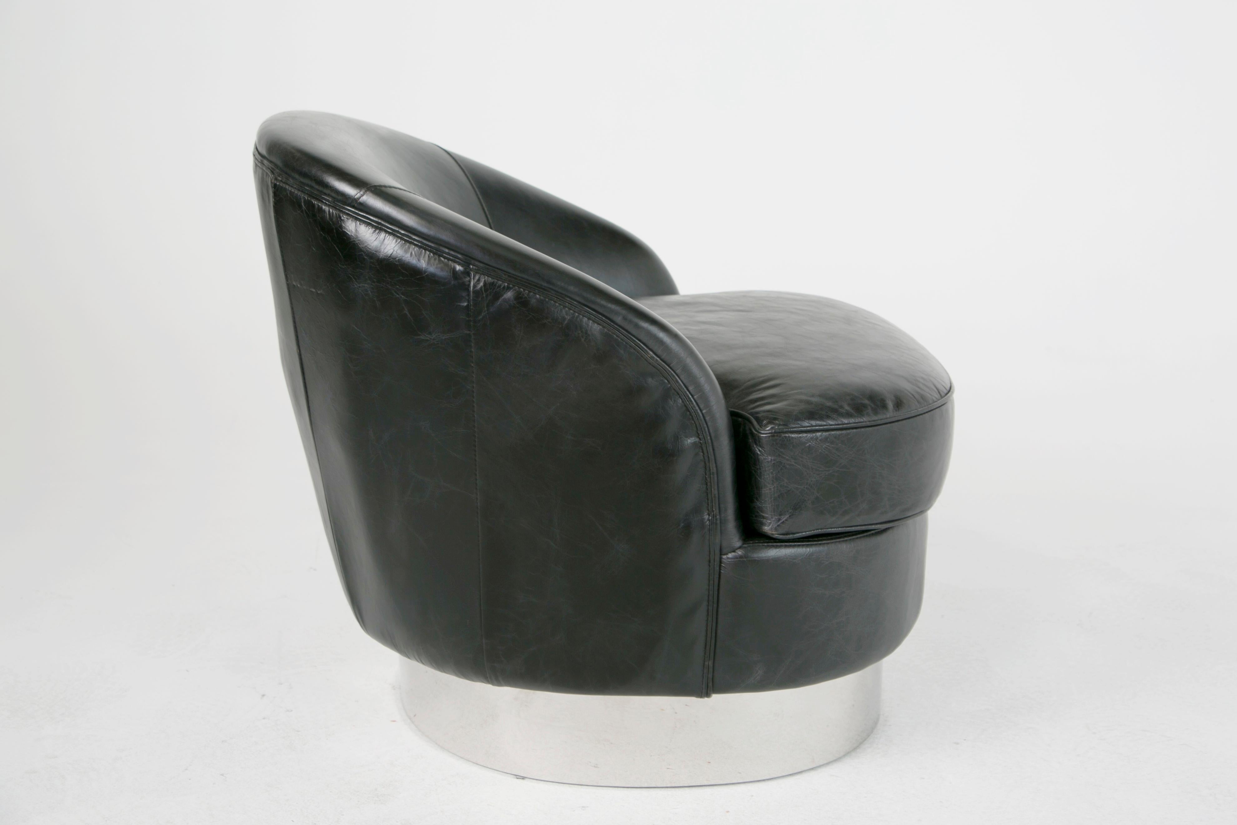 Leather and Chrome Club Chairs in the Style of Milo Baughman, circa 1990s 5