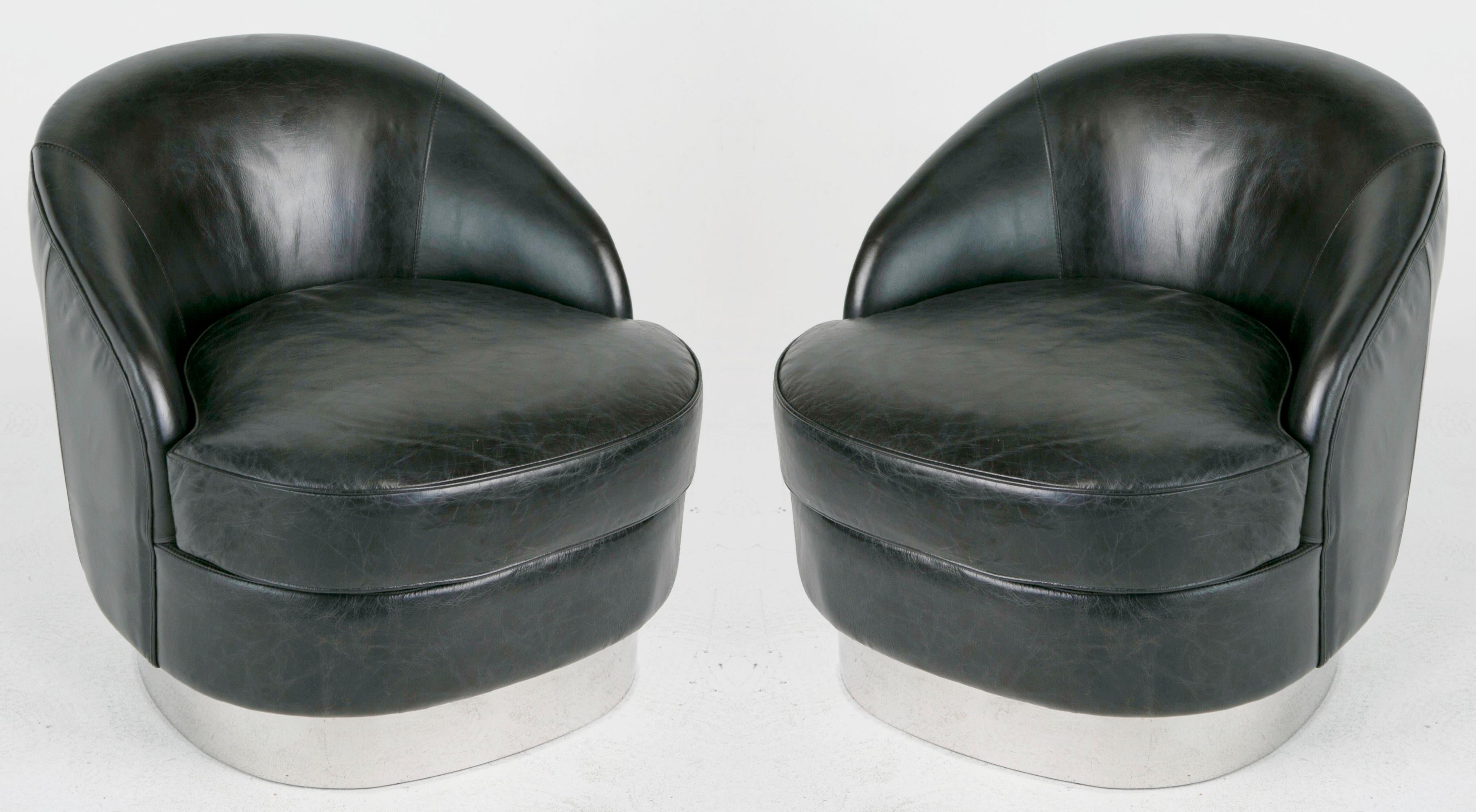 Leather and Chrome Club Chairs in the Style of Milo Baughman, circa 1990s 6