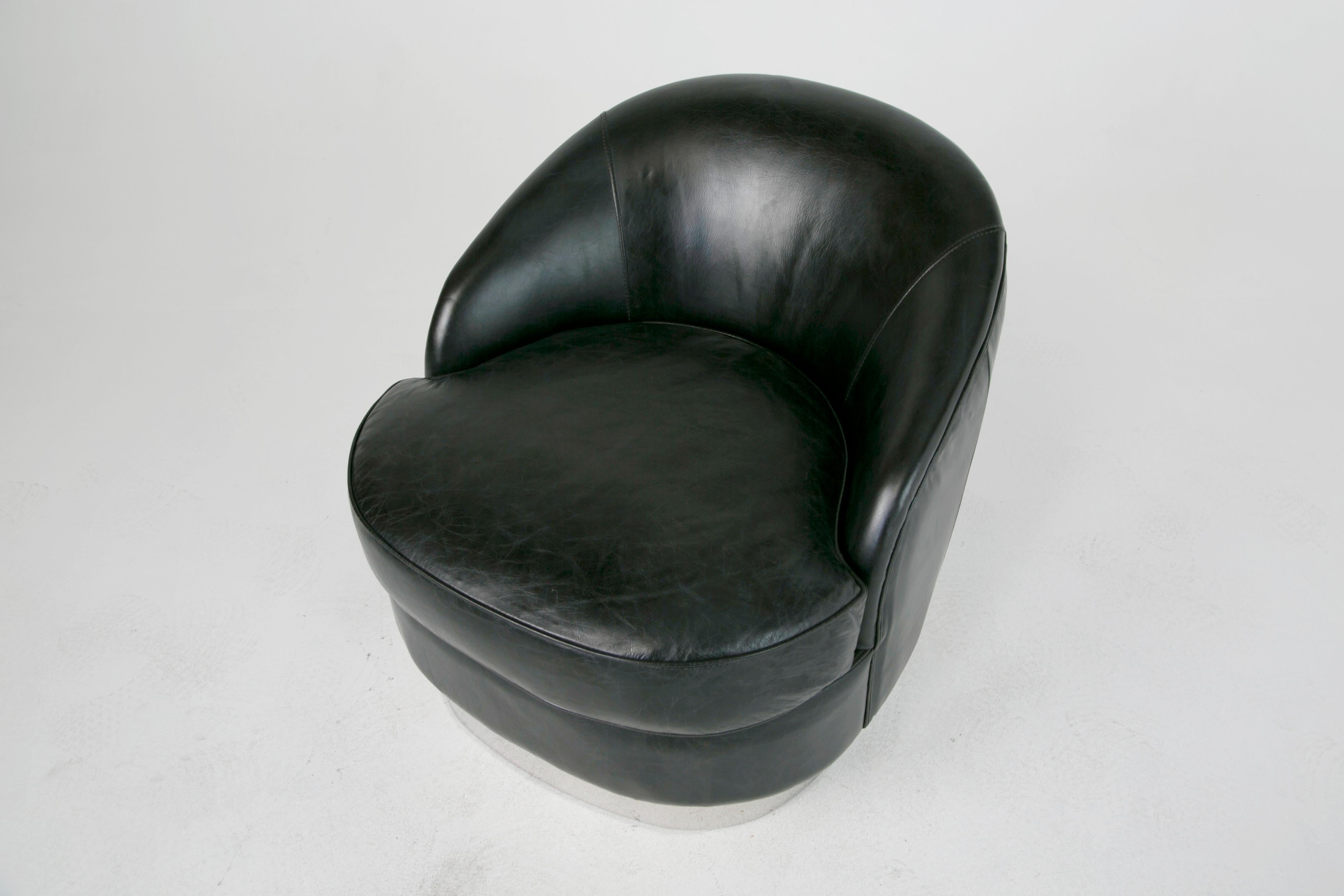 Leather and Chrome Club Chairs in the Style of Milo Baughman, circa 1990s 1