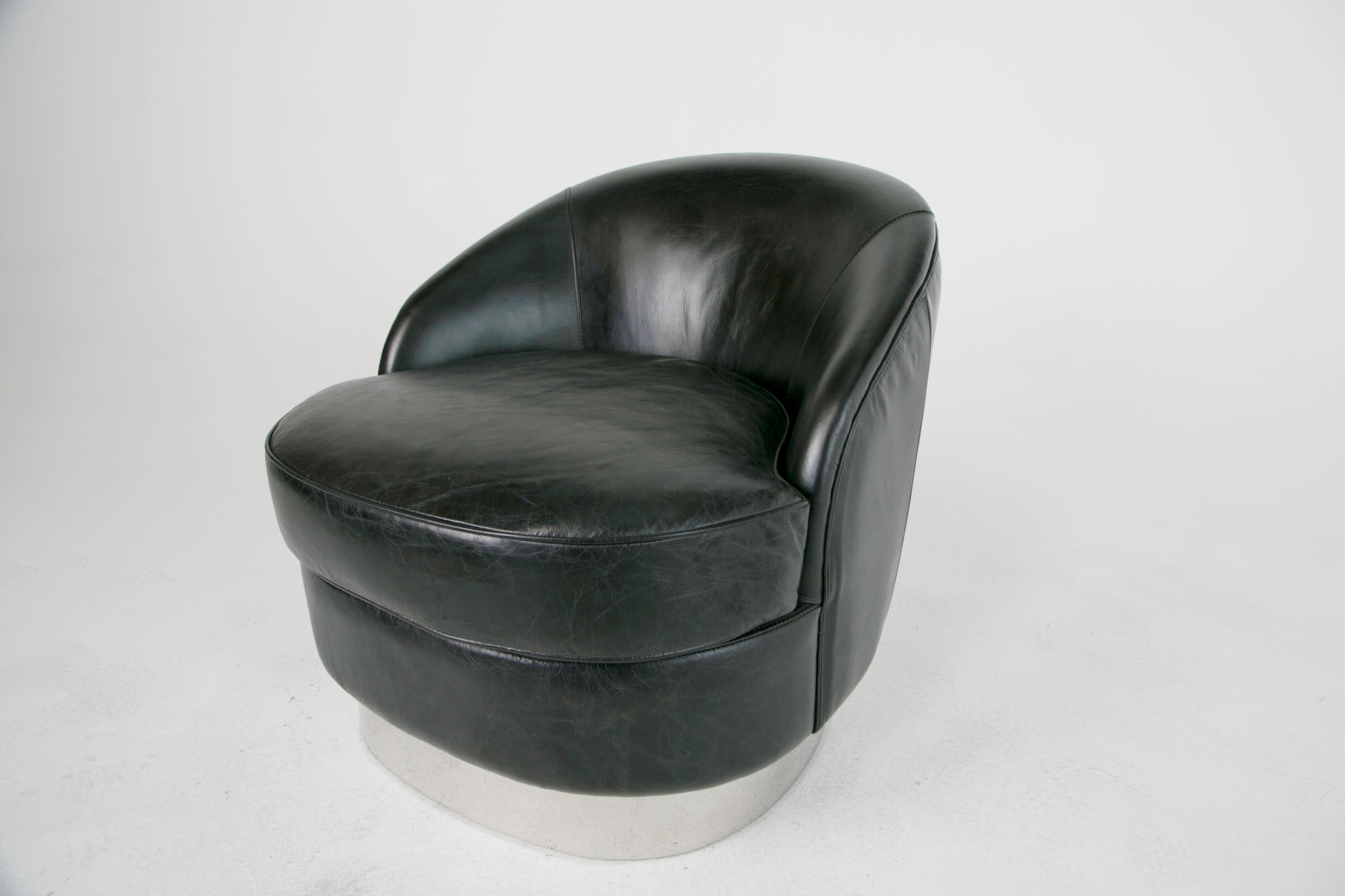 Leather and Chrome Club Chairs in the Style of Milo Baughman, circa 1990s 2