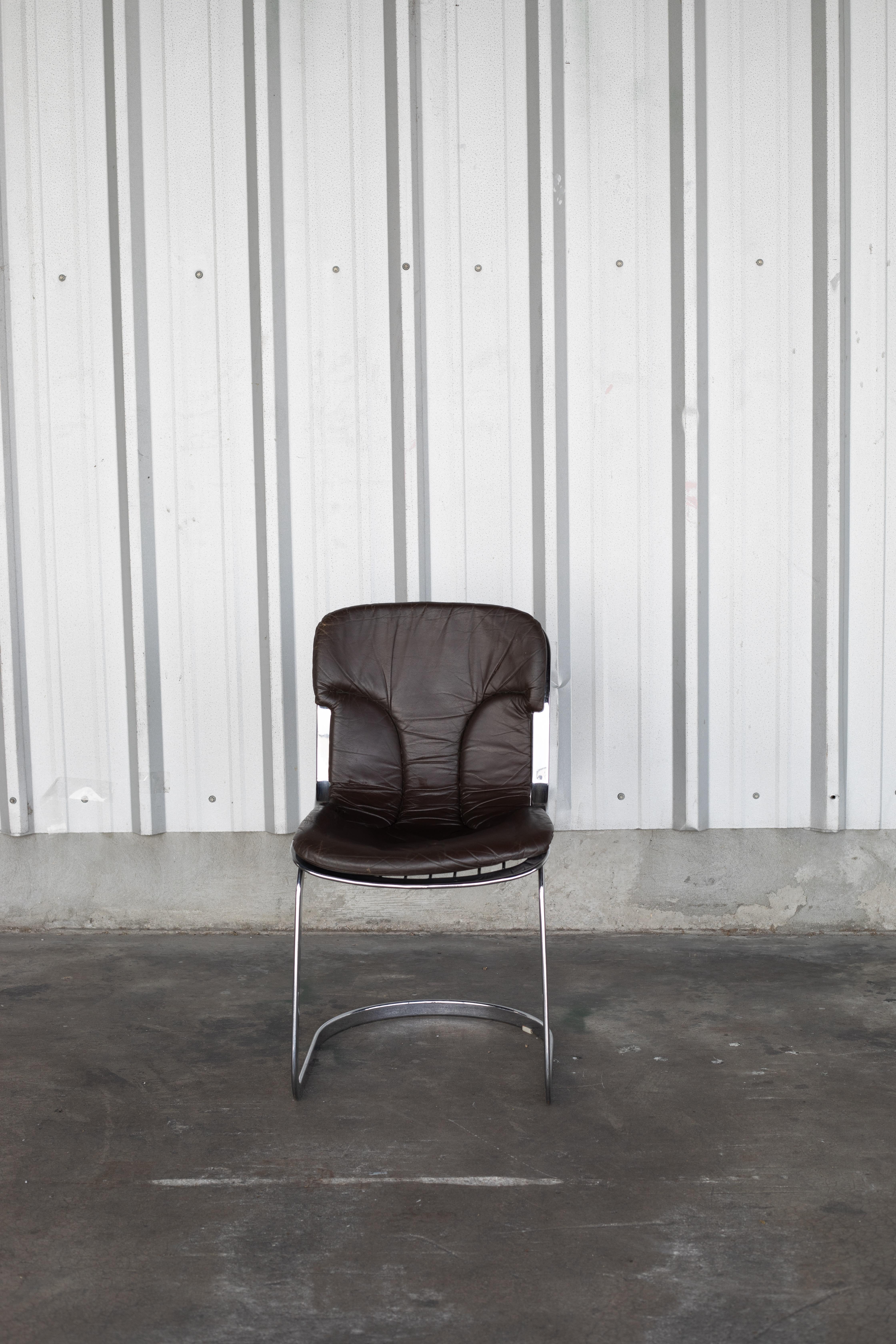 European Leather and Chrome Dining Chairs For Sale