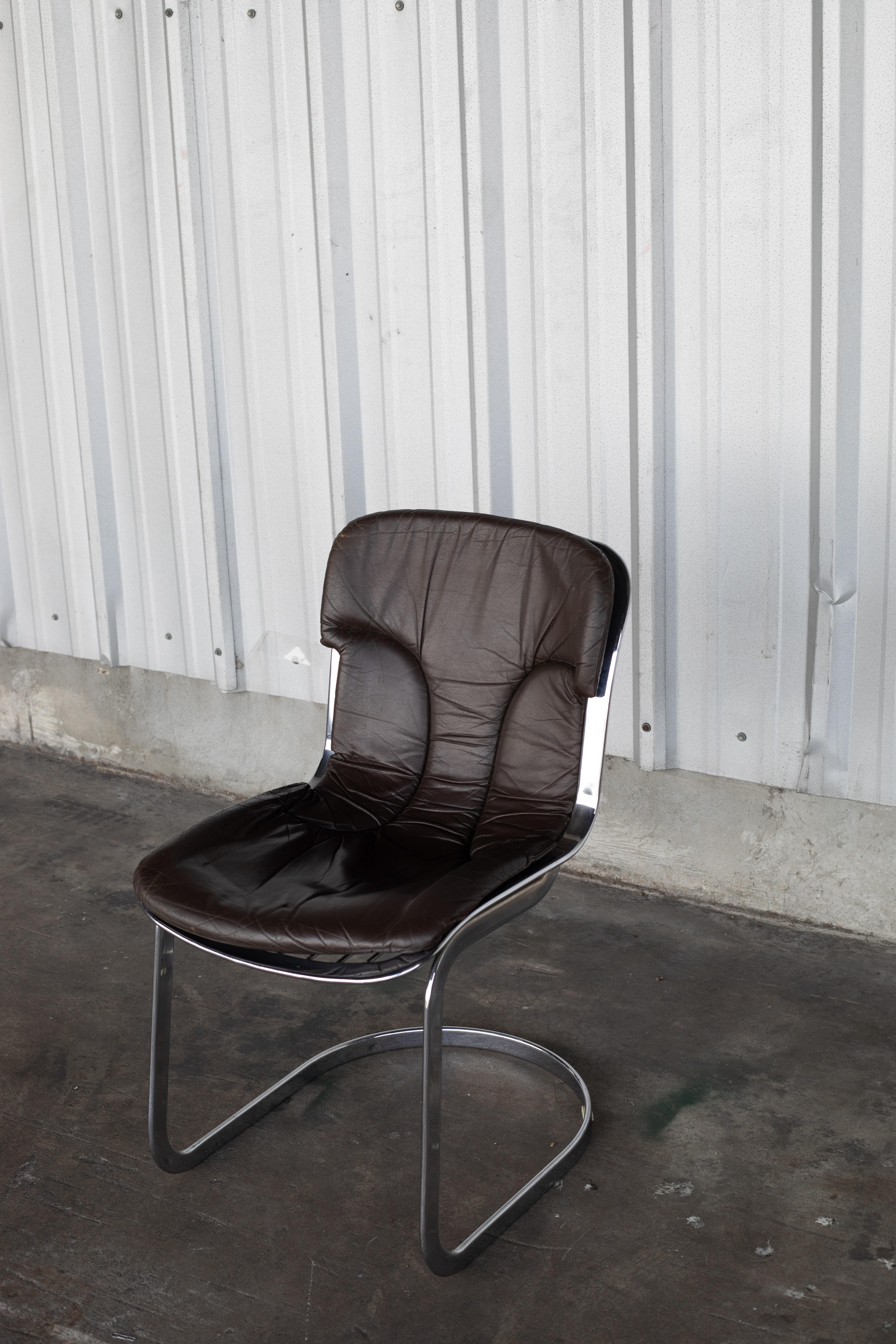 Leather and Chrome Dining Chairs In Good Condition For Sale In North Charleston, SC