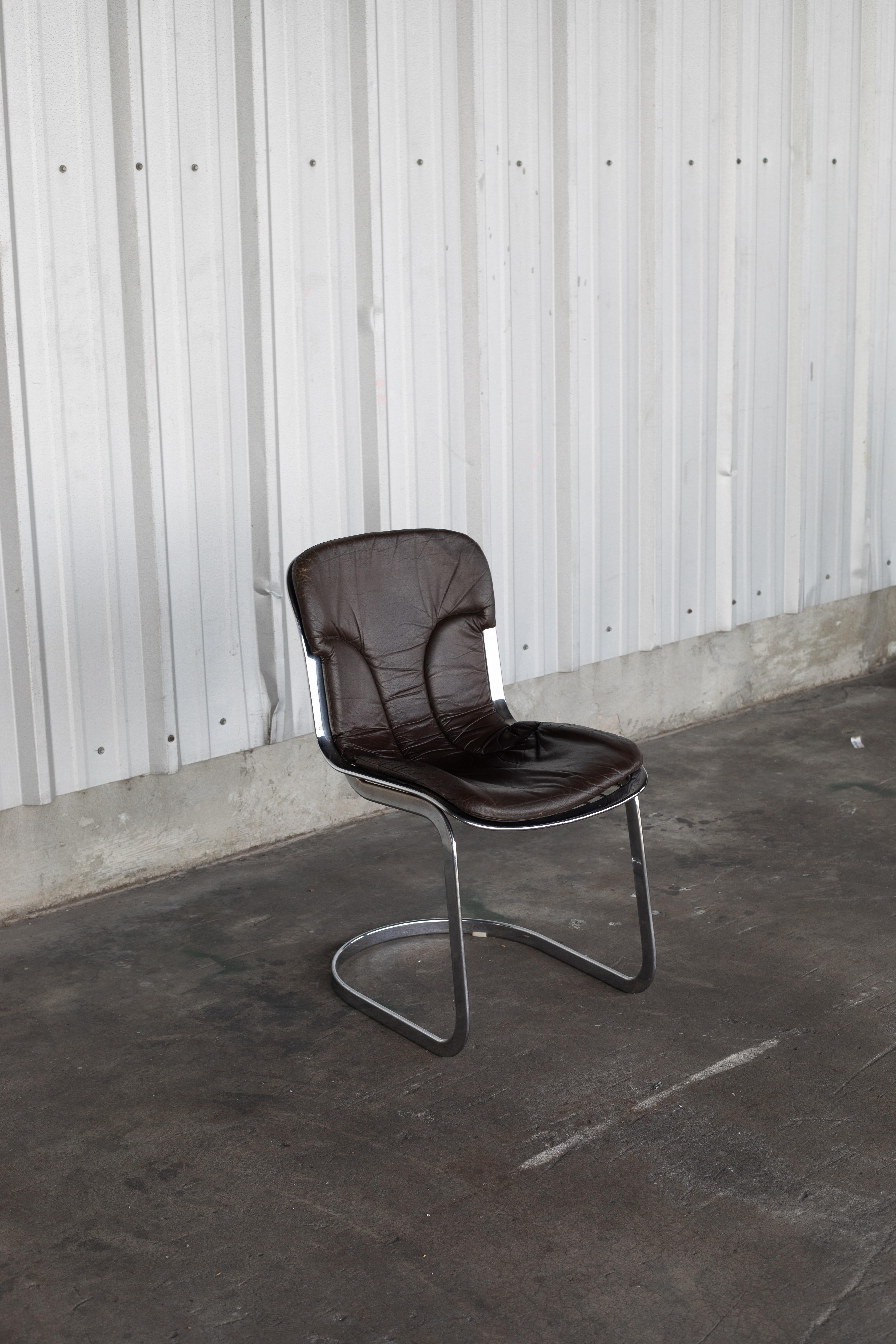 Late 20th Century Leather and Chrome Dining Chairs For Sale