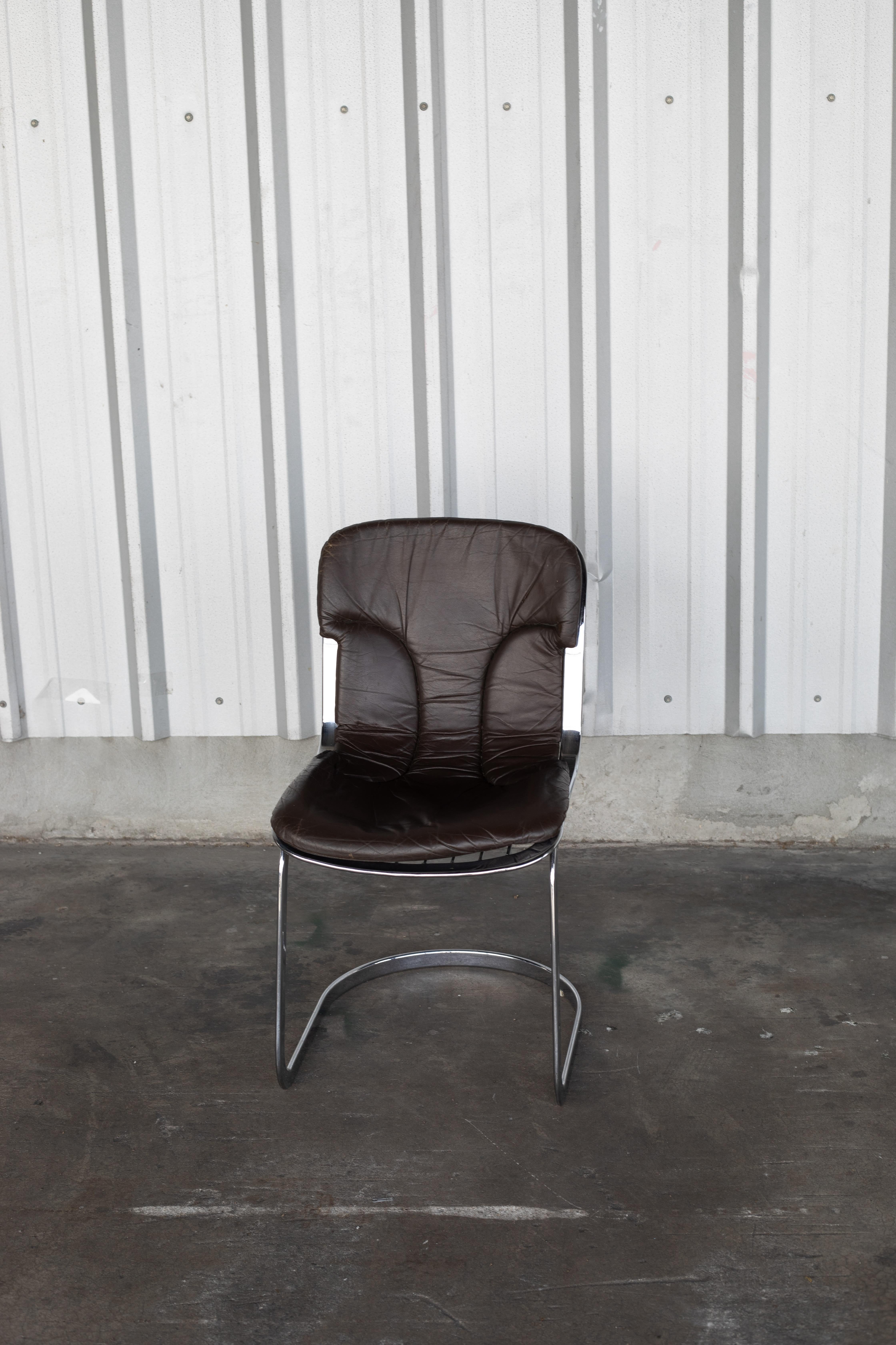 Leather and Chrome Dining Chairs For Sale 1