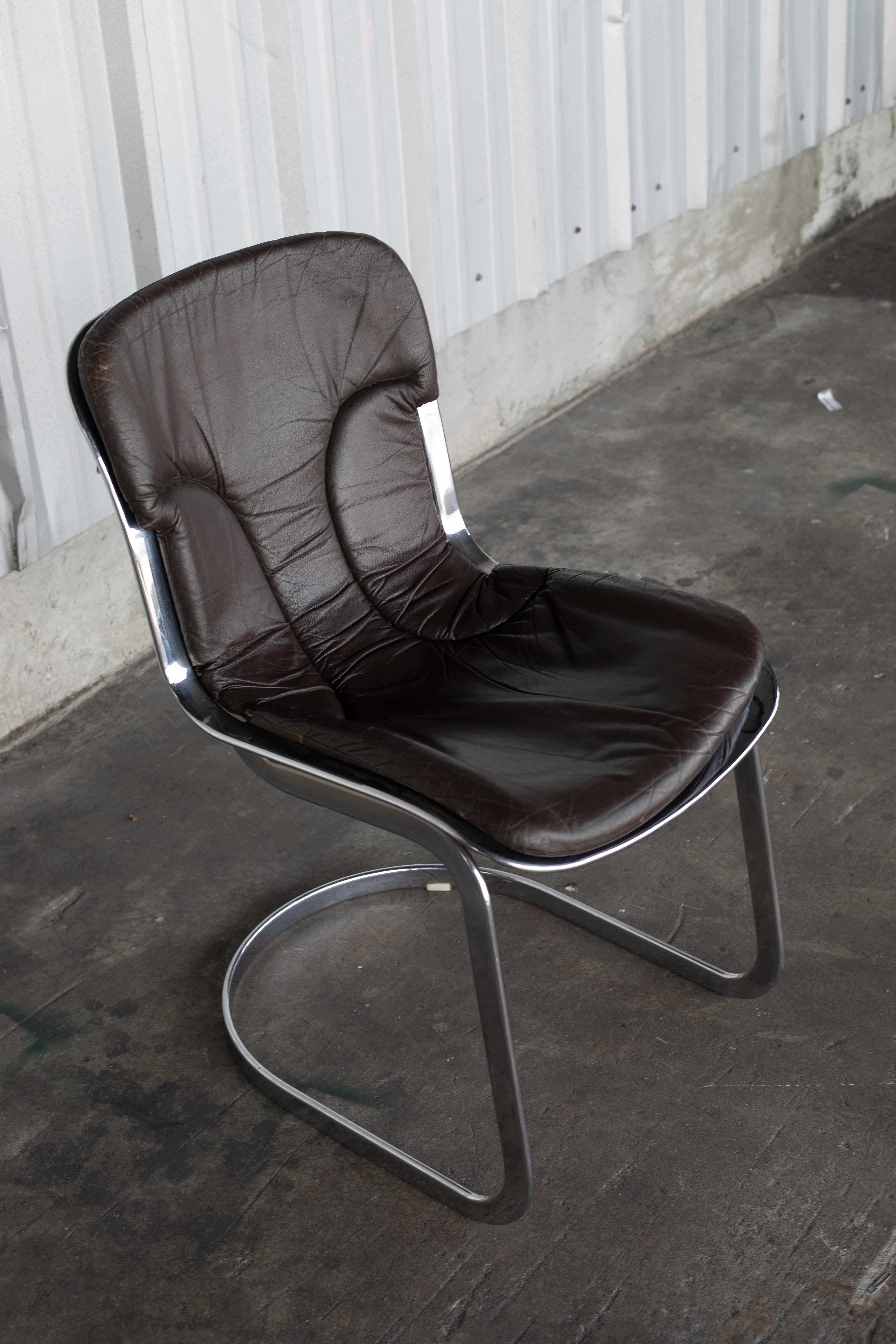 Leather and Chrome Dining Chairs For Sale 3