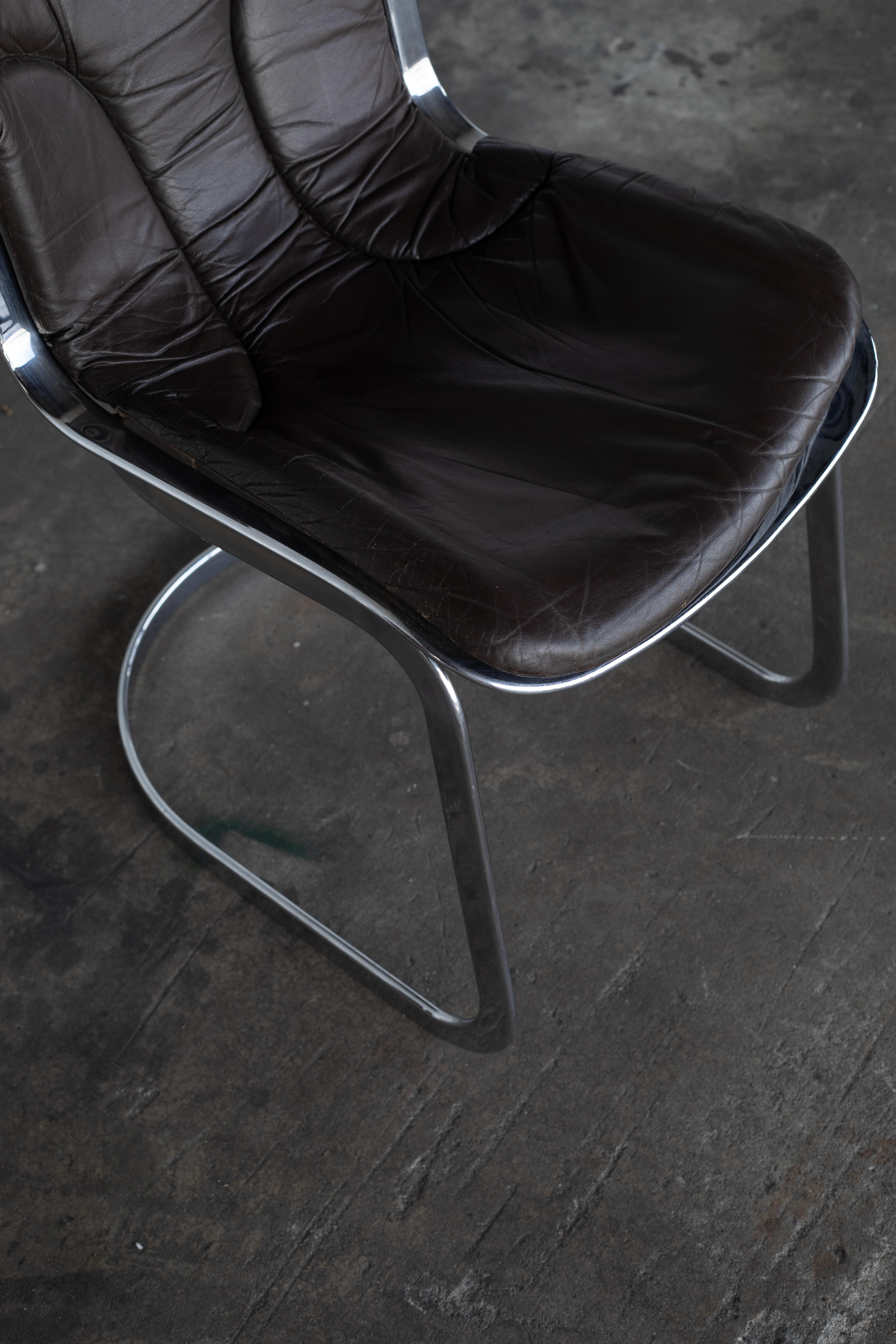 Leather and Chrome Dining Chairs For Sale 4