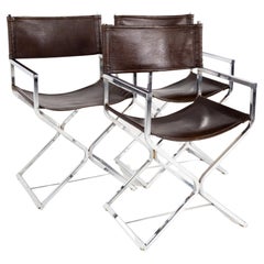 Leather and Chrome Directors Chairs, Set of 3