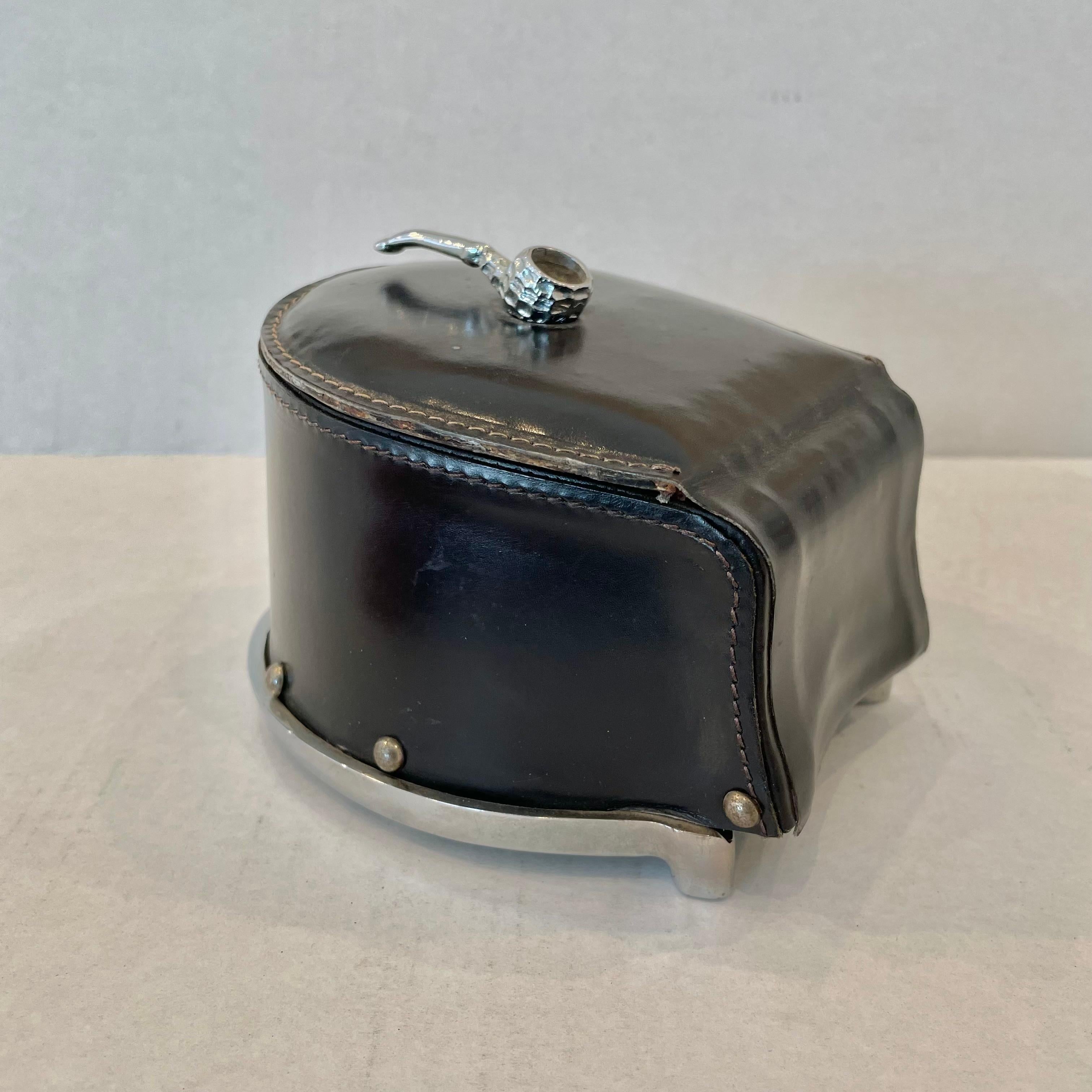 Leather and Chrome Horseshoe Tobacco Box, 1970s France 4