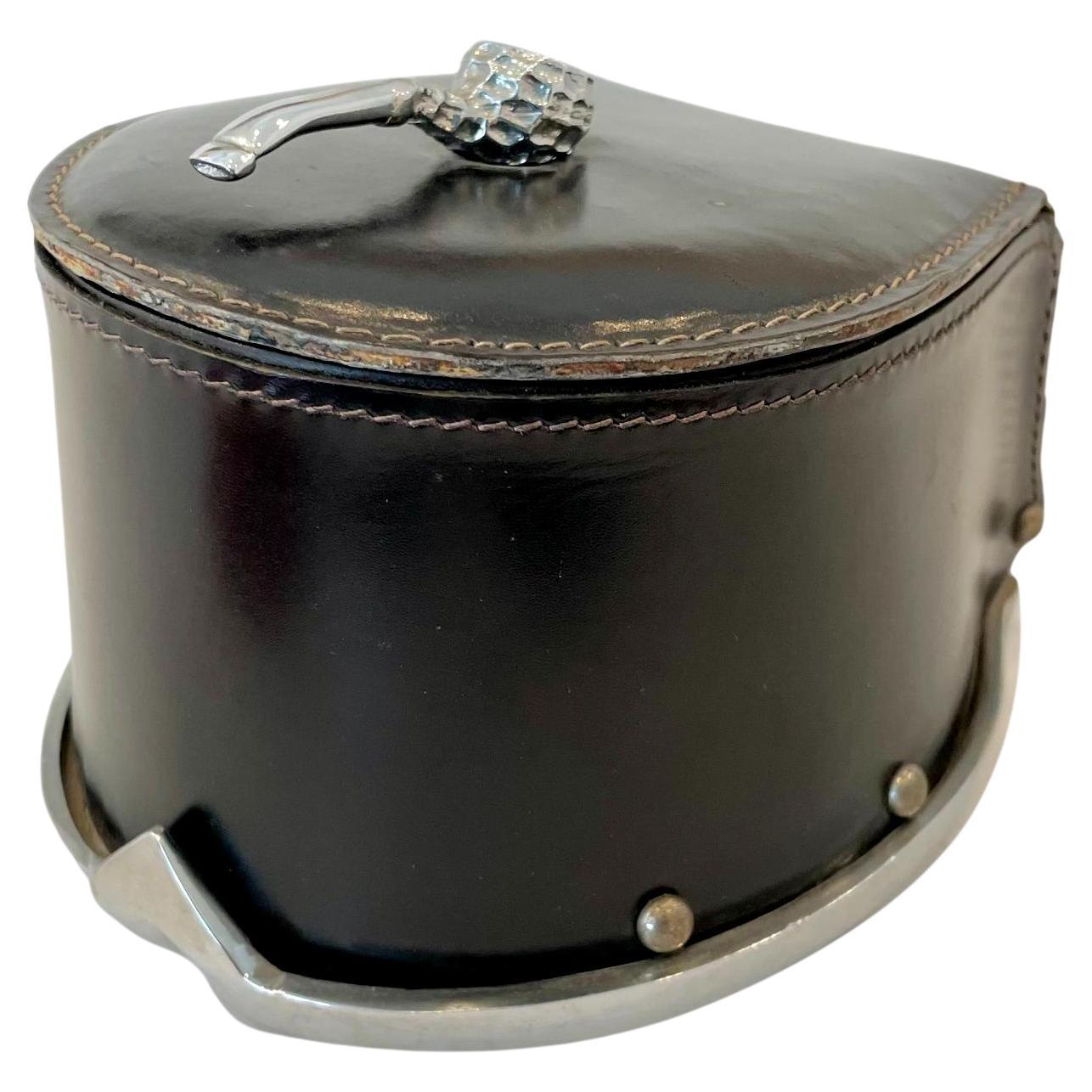 Leather and Chrome Horseshoe Tobacco Box, 1970s France