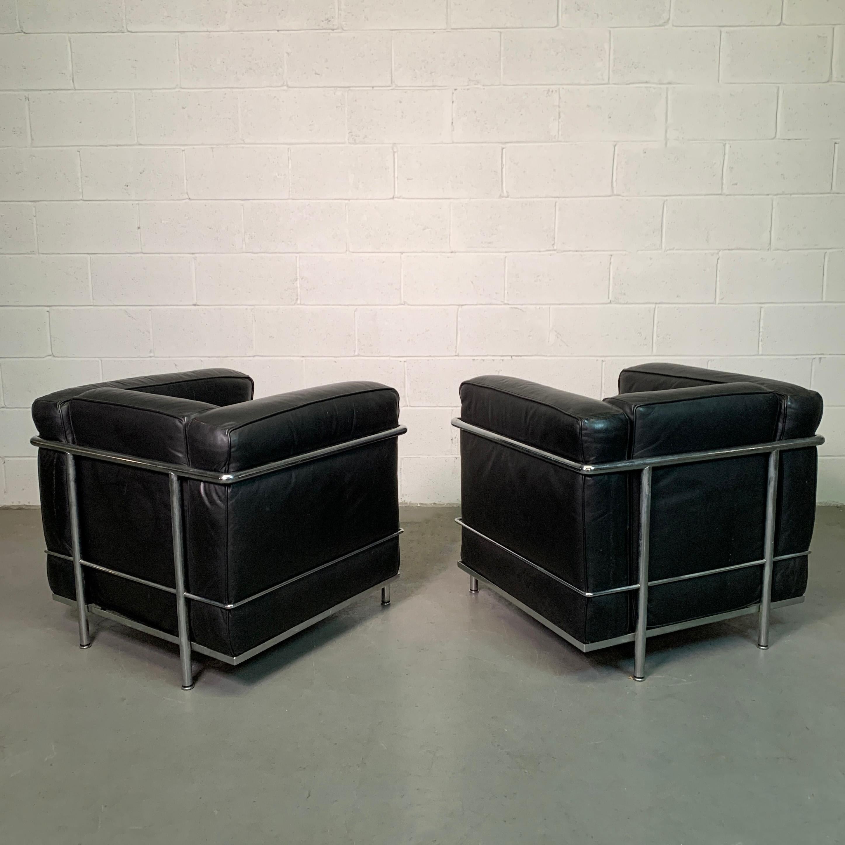 Leather and Chrome LC2 Club Chairs by Le Corbusier for Cassina 4