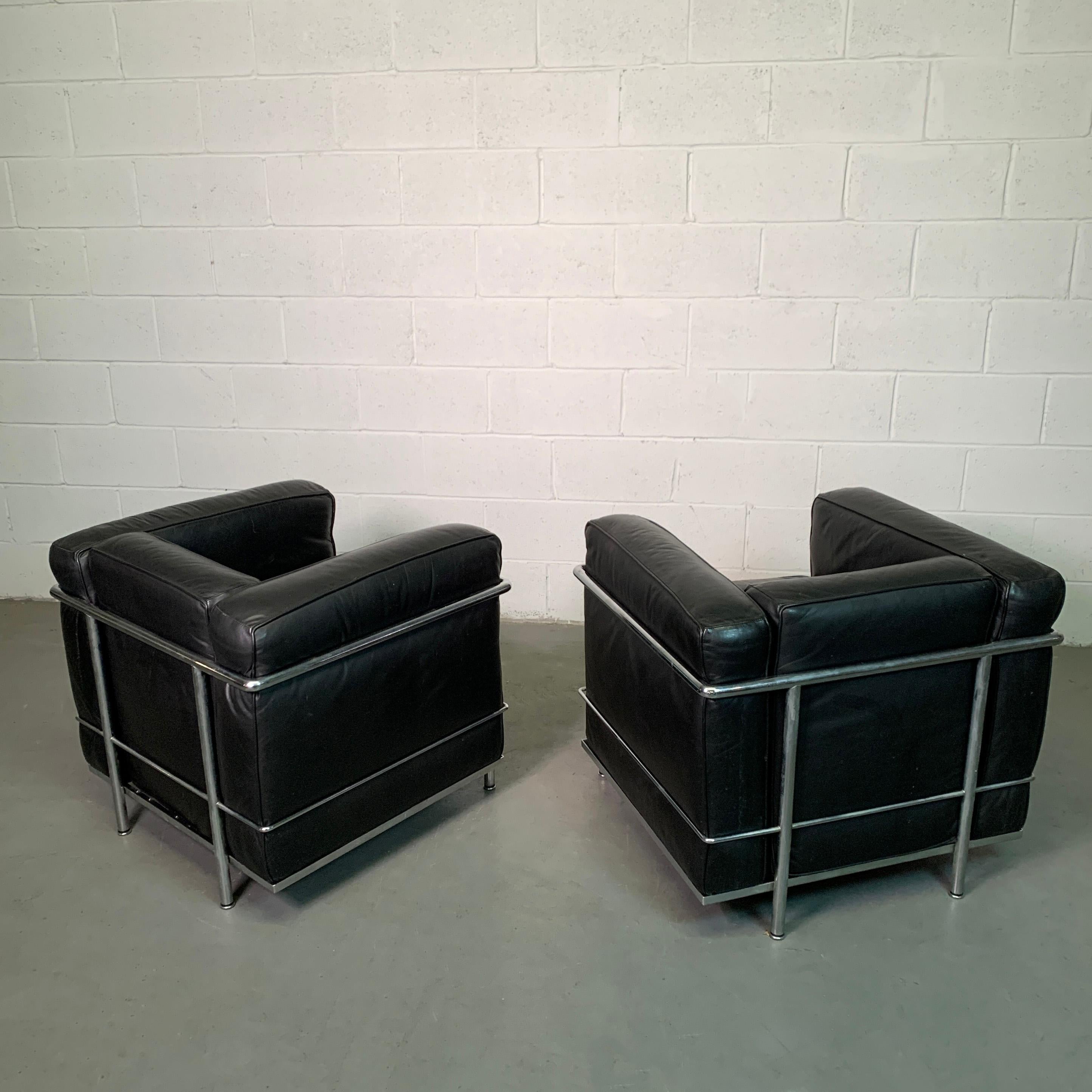 Leather and Chrome LC2 Club Chairs by Le Corbusier for Cassina 5