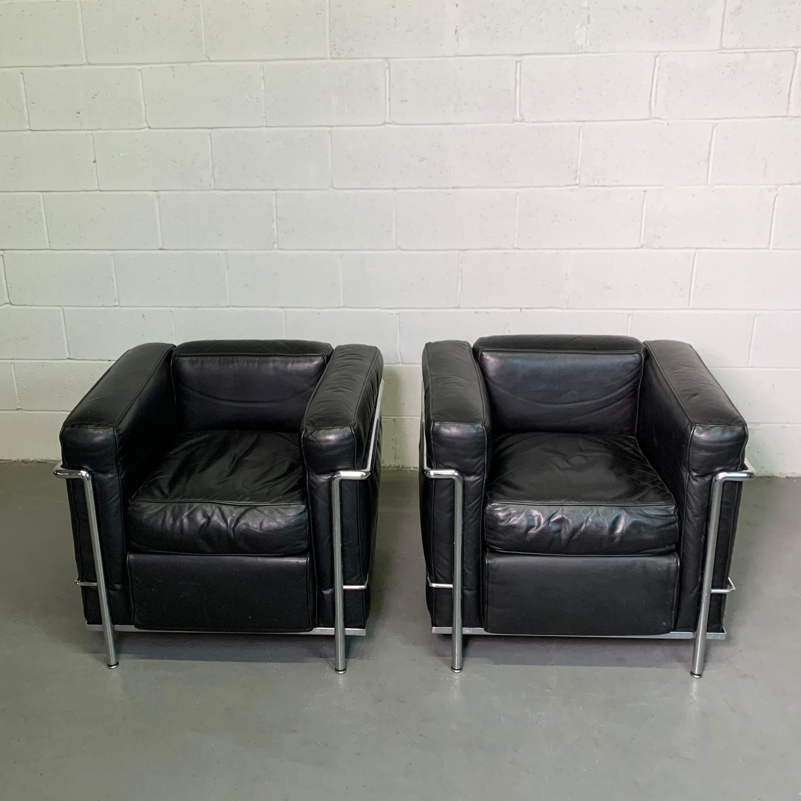 20th Century Leather and Chrome LC2 Club Chairs by Le Corbusier for Cassina