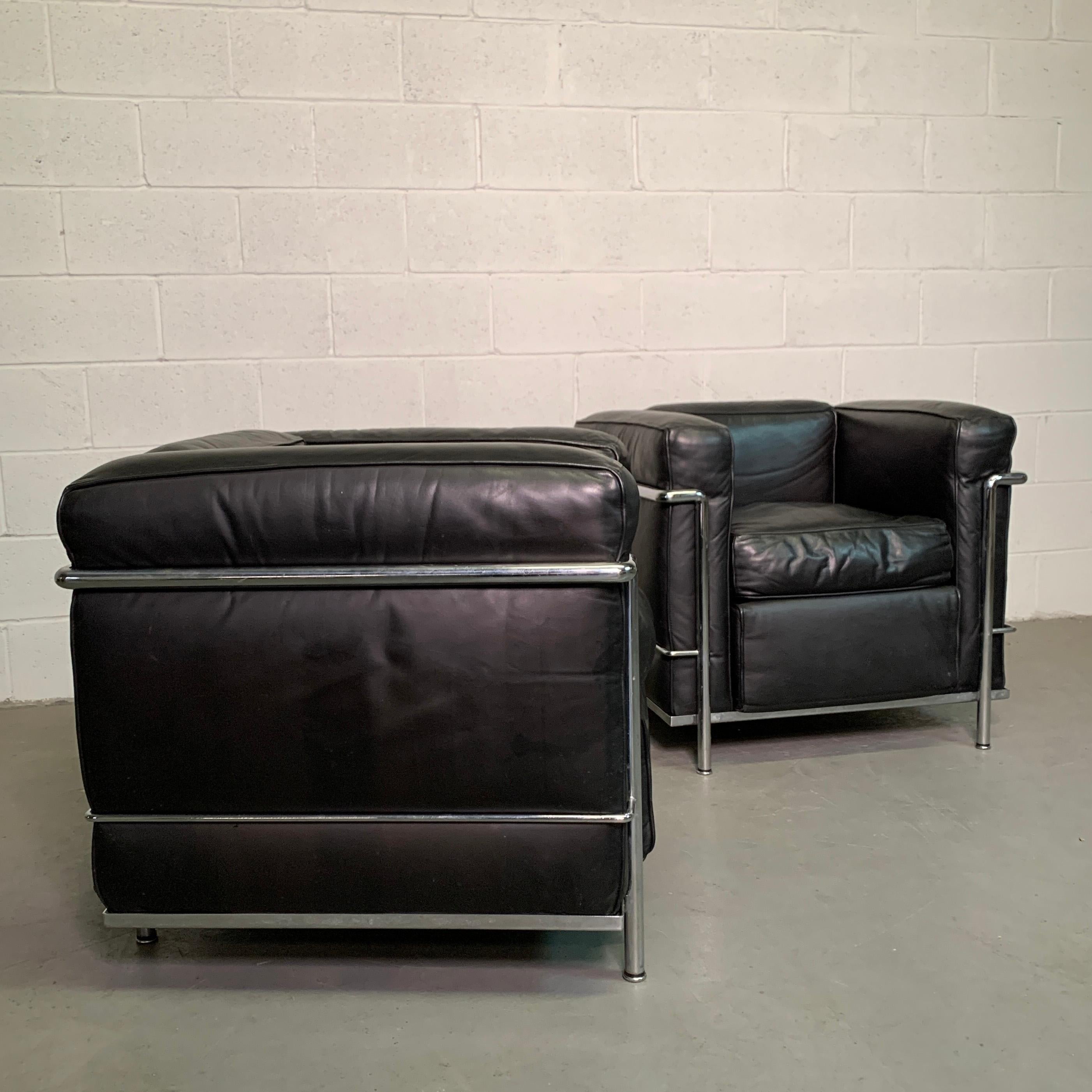Leather and Chrome LC2 Club Chairs by Le Corbusier for Cassina 1