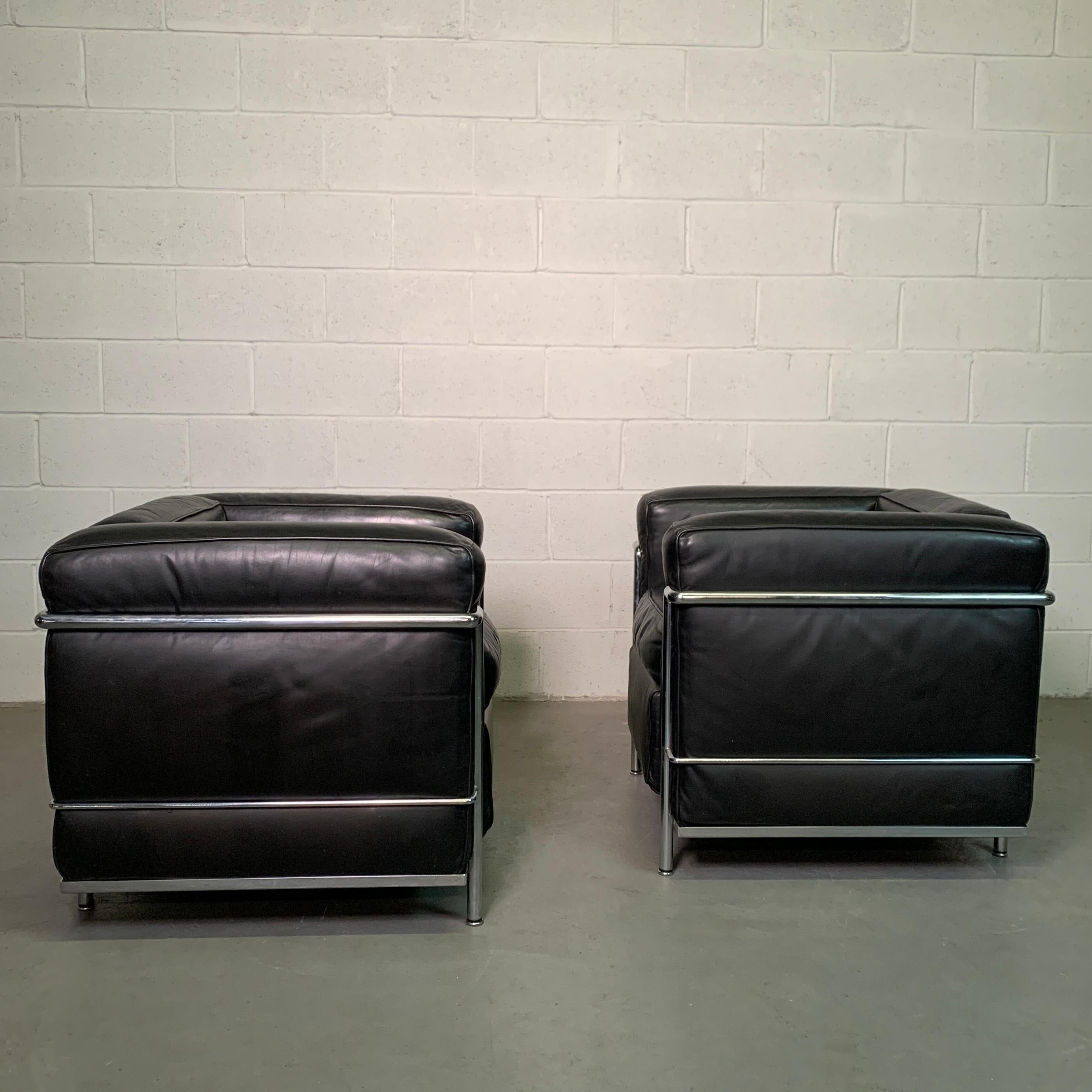 Leather and Chrome LC2 Club Chairs by Le Corbusier for Cassina 2