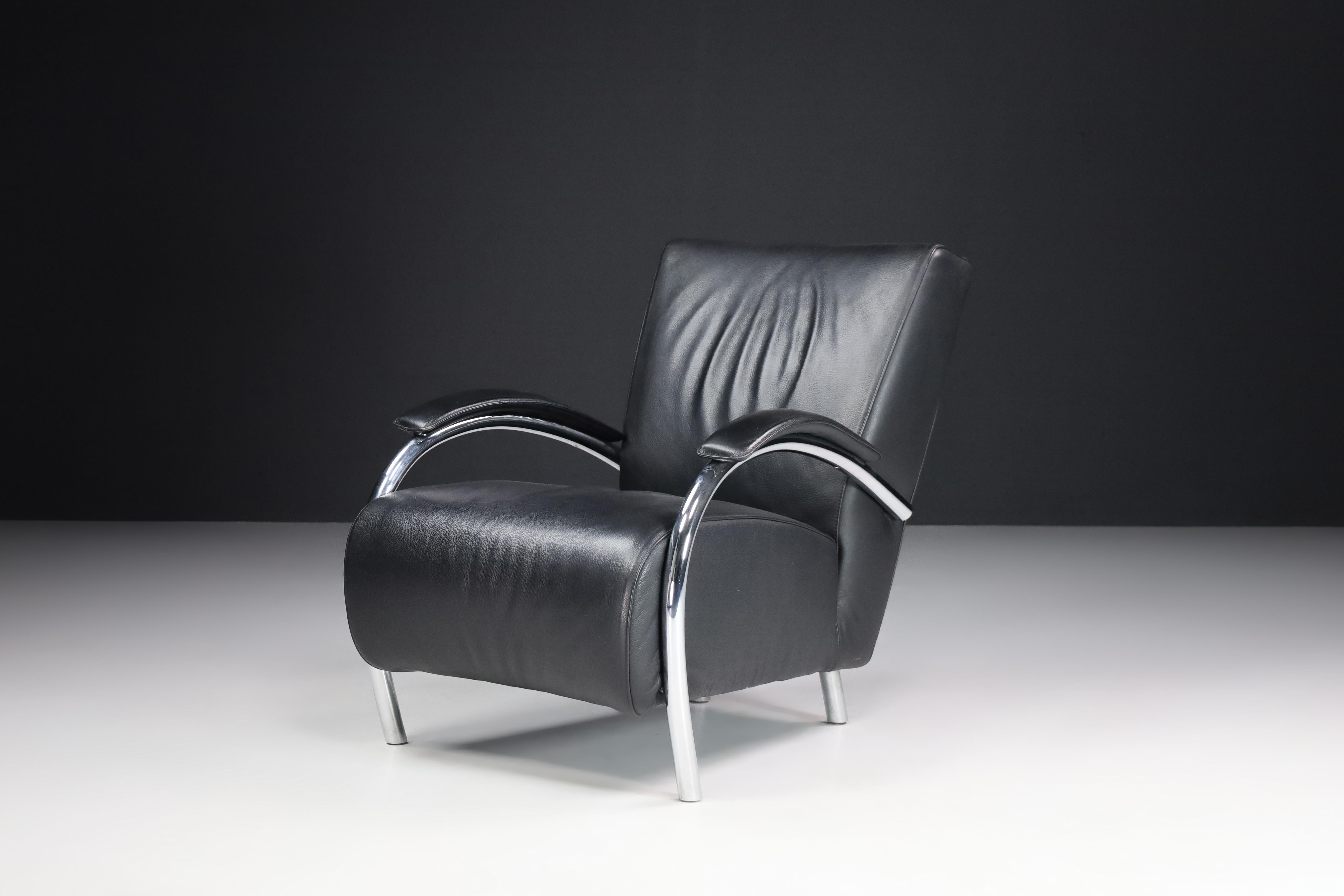 Leather and Chrome Lounge Chairs For Molinari, Italy 1980s For Sale 4