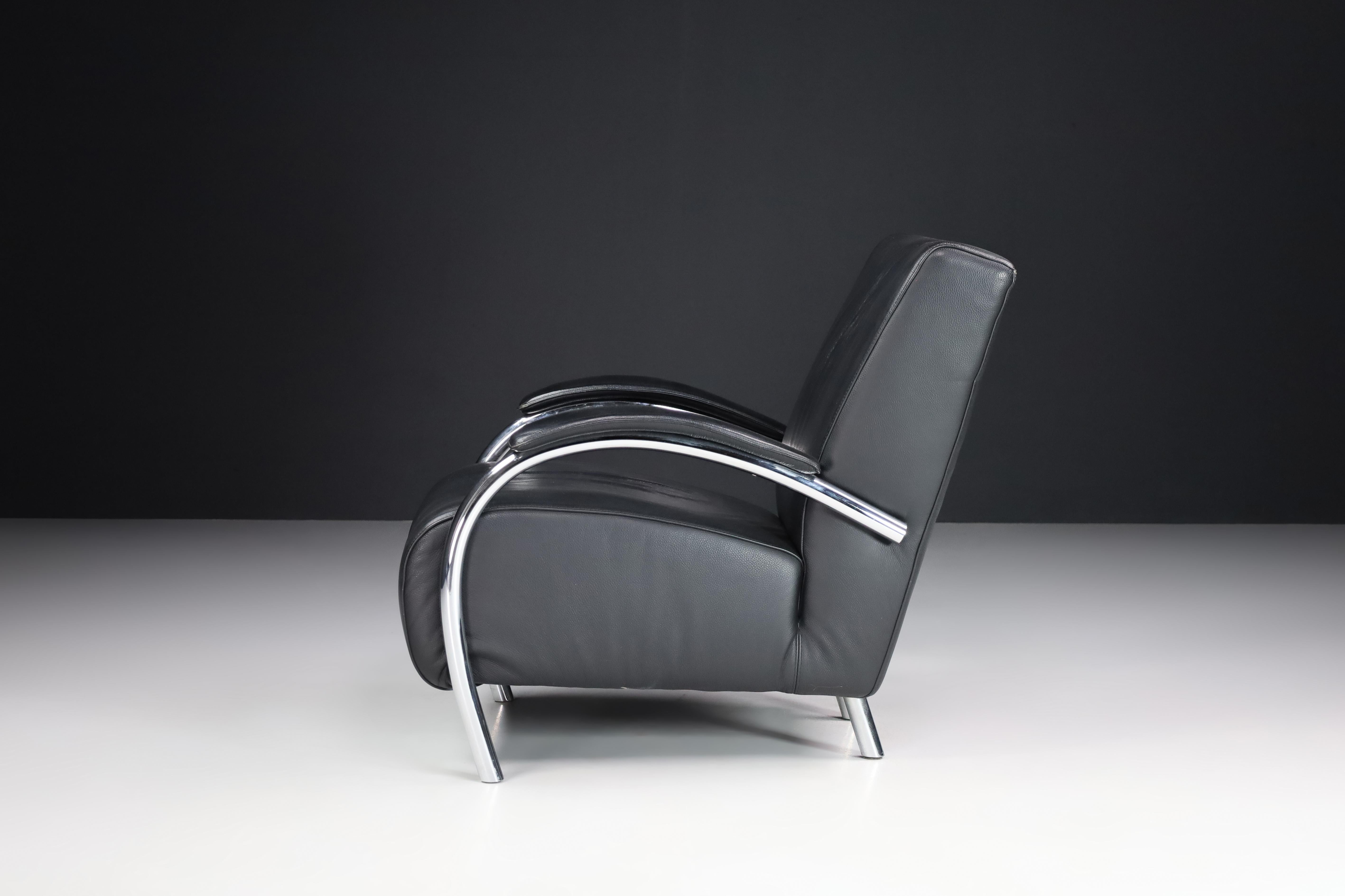 20th Century Leather and Chrome Lounge Chairs For Molinari, Italy 1980s For Sale