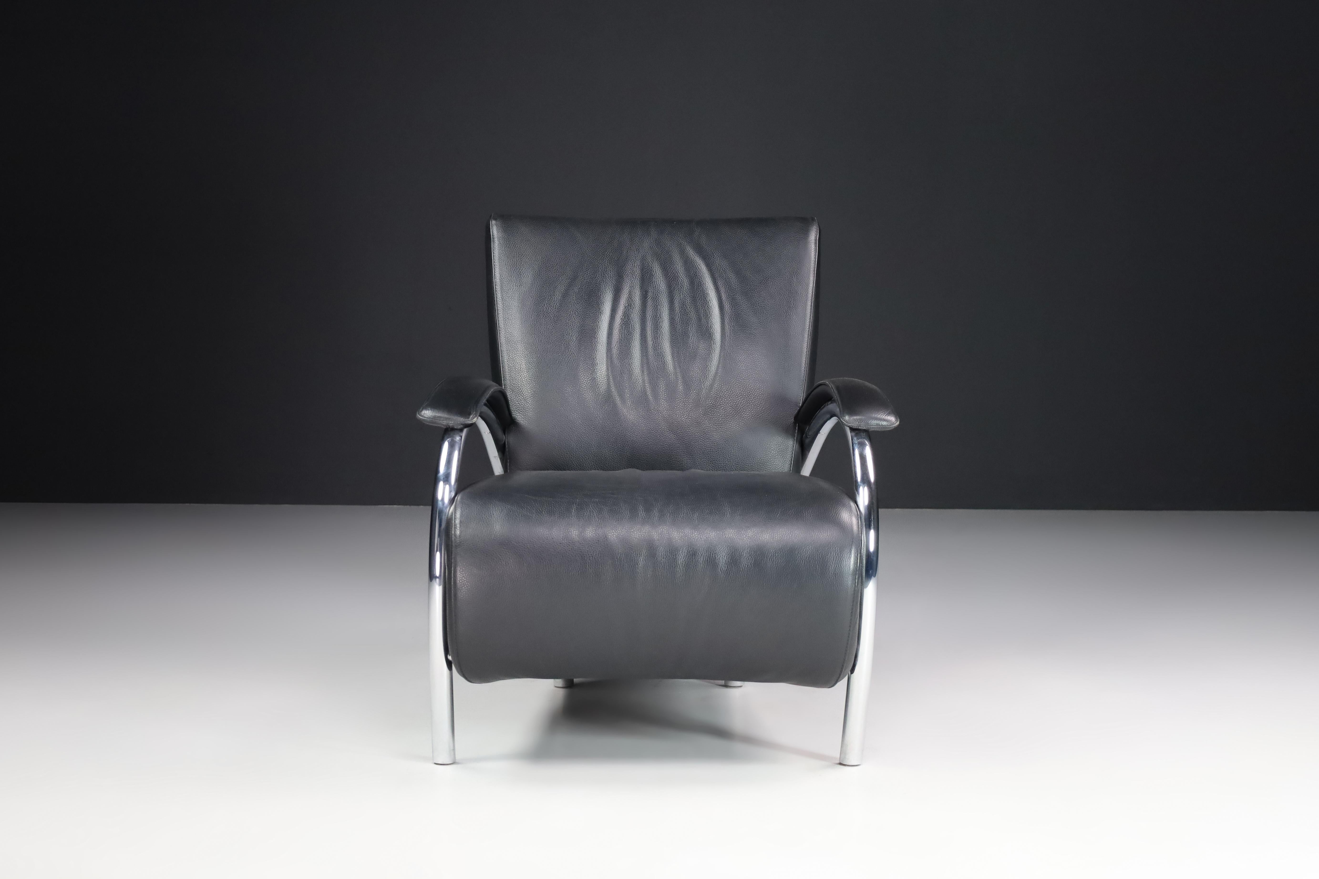Leather and Chrome Lounge Chairs For Molinari, Italy 1980s For Sale 3