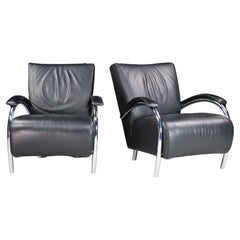 Leather and Chrome Lounge Chairs For Molinari, Italy 1980s