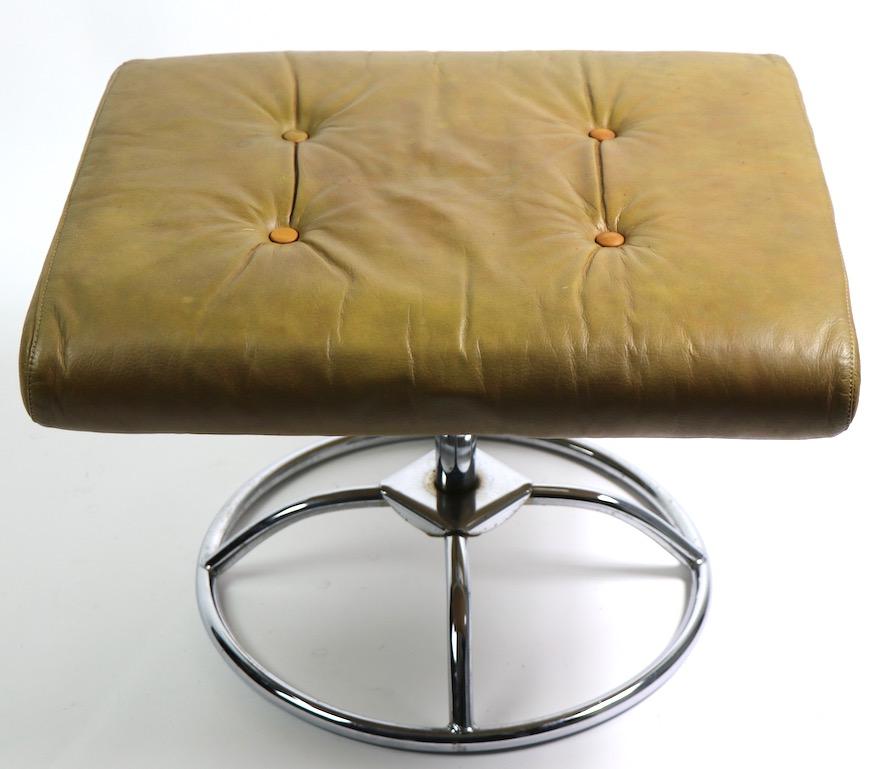 American Leather and Chrome Ottoman by Plycraft