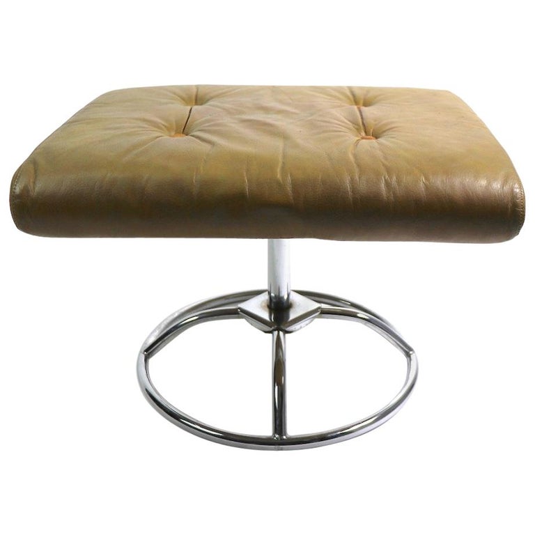 Leather and Chrome Ottoman by Plycraft at 1stDibs