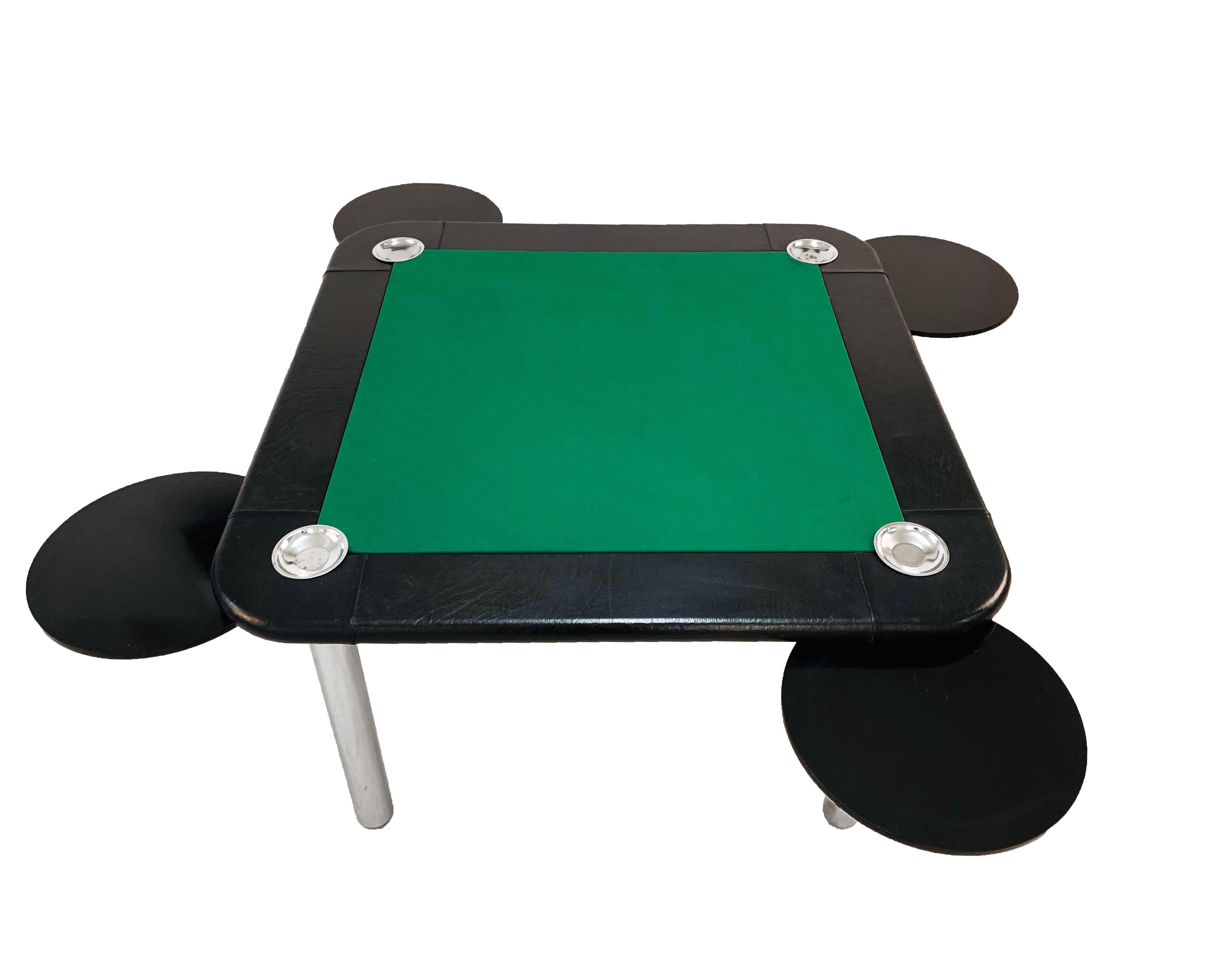 Leather and Chromed Steel Italian Game Table attributed to Zanotta, 1960s For Sale 4