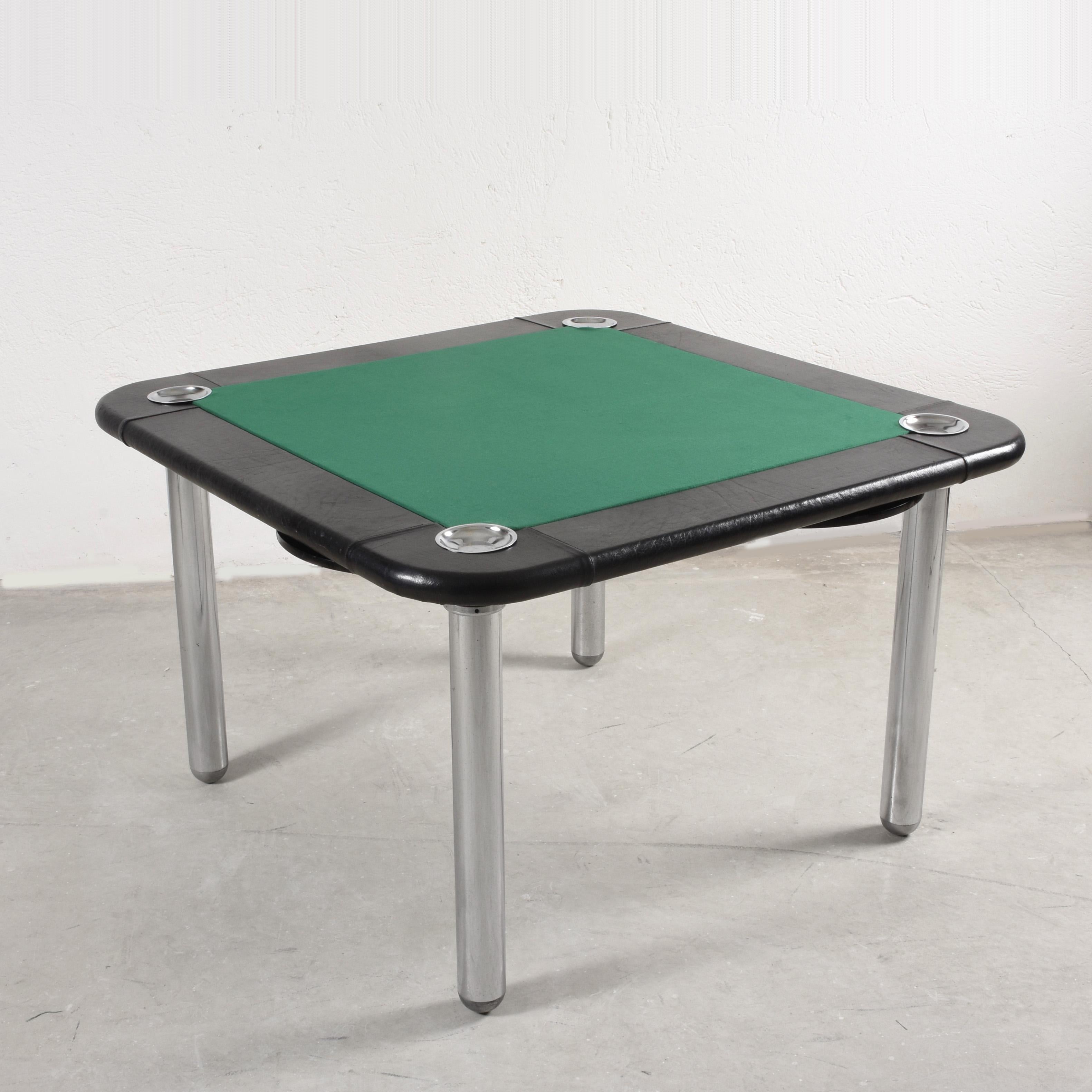 Mid-Century Modern Leather and Chromed Steel Italian Game Table attributed to Zanotta, 1960s For Sale