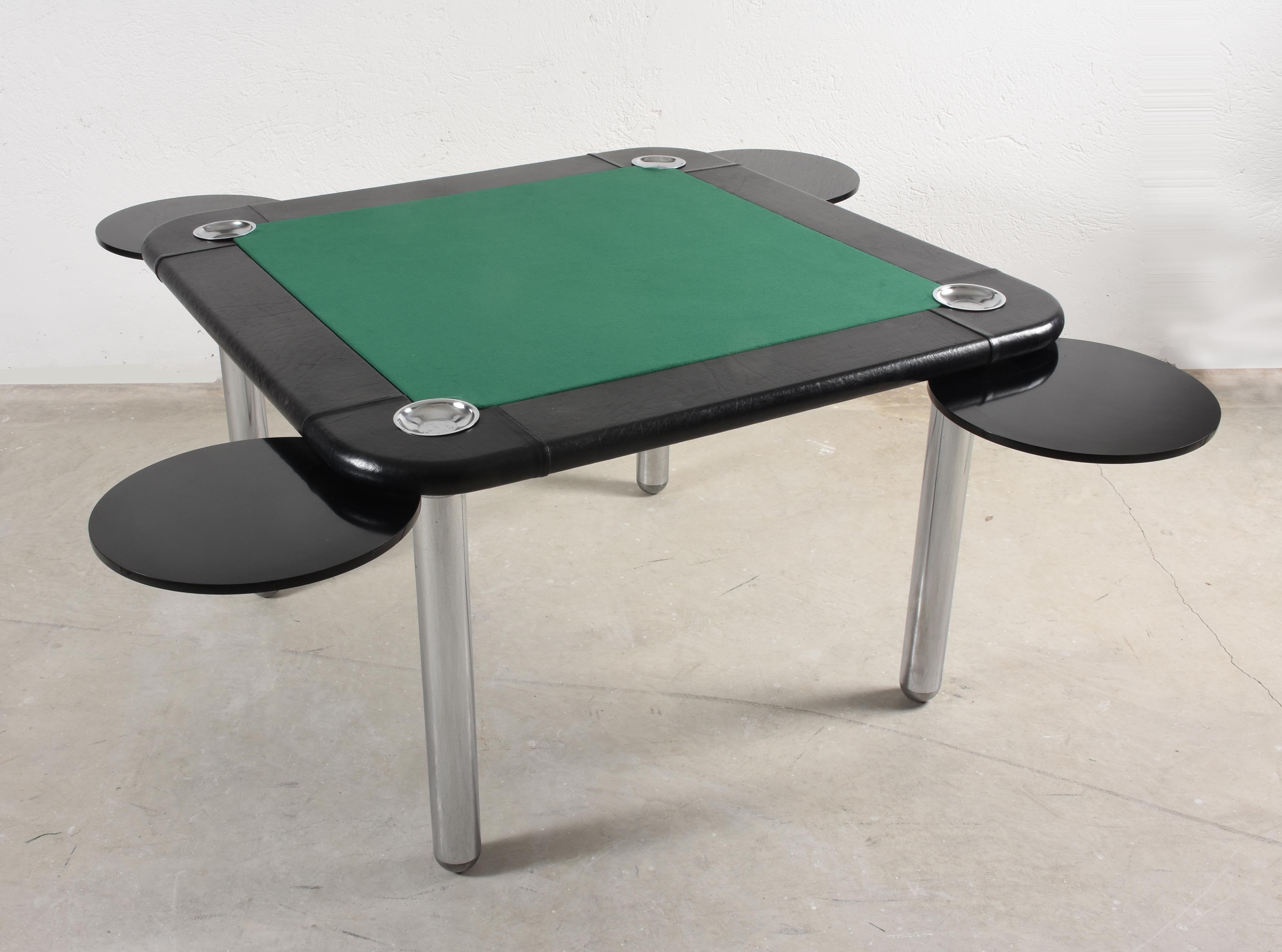 Italienischer Spieltisch aus Leder und verchromtem Stahl, Zanotta zugeschrieben, 1960er Jahre im Angebot 4