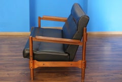 Leather and curved wood sofa by Olimpio Vigano produced by VOM Italia in 1950