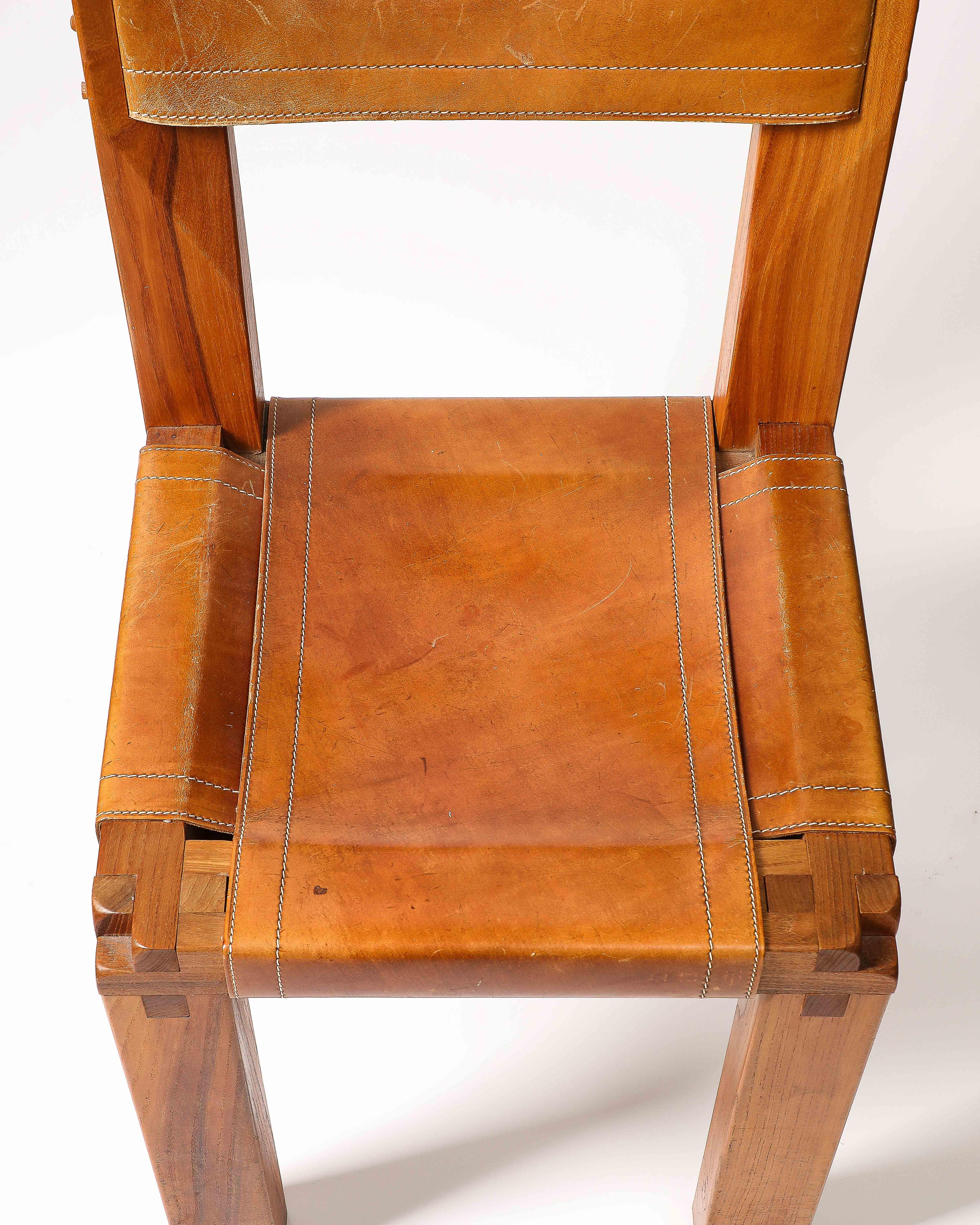 Chaise d'appoint en cuir et orme de Pierre Chapo en vente 6